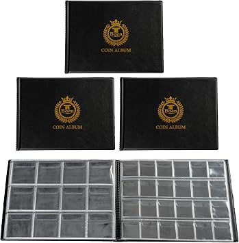 Boen Coin Collection Book 540 Pockets 3 Coin Collection Book. Each Coin Album Has 2 Coin Pockets of Different Sizes 45x42mm & 30x27mm for Coin Collection.