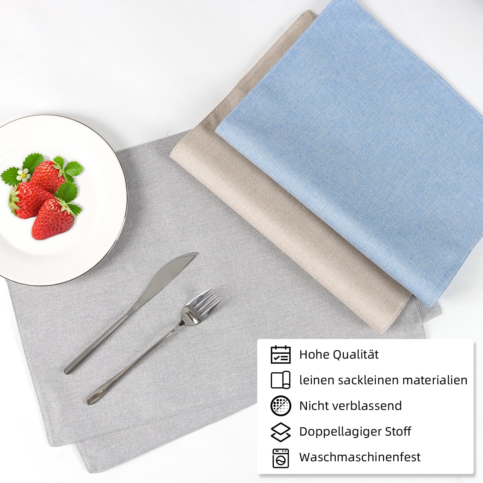 Sets De Table Lavables En Lin Et Coton - Lot De 6 - Résistants à La Chaleur - Beige