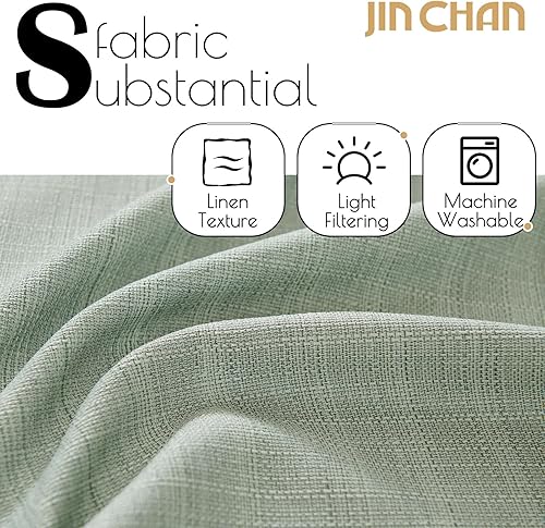 Miniatura 3 de Jinchan Cortinas de lino texturizado para sala de estar y dormitorio, cortinas de campo de 90 pulgadas de largo con filtro de luz, pestaña trasera,