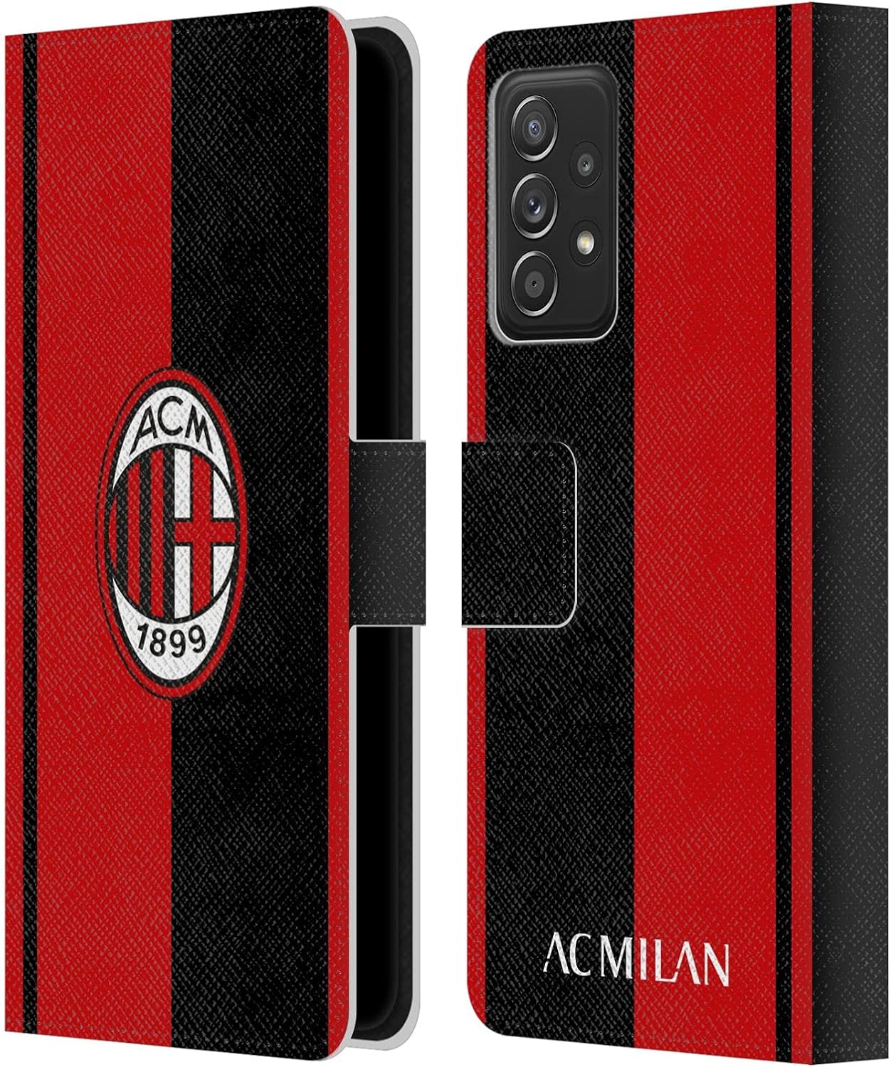 Head Case Designs Officially Licensed AC Milan Red and Black Crest Leather Wallet Case Compatible with Galaxy A52 / A52s / 5G (2021)