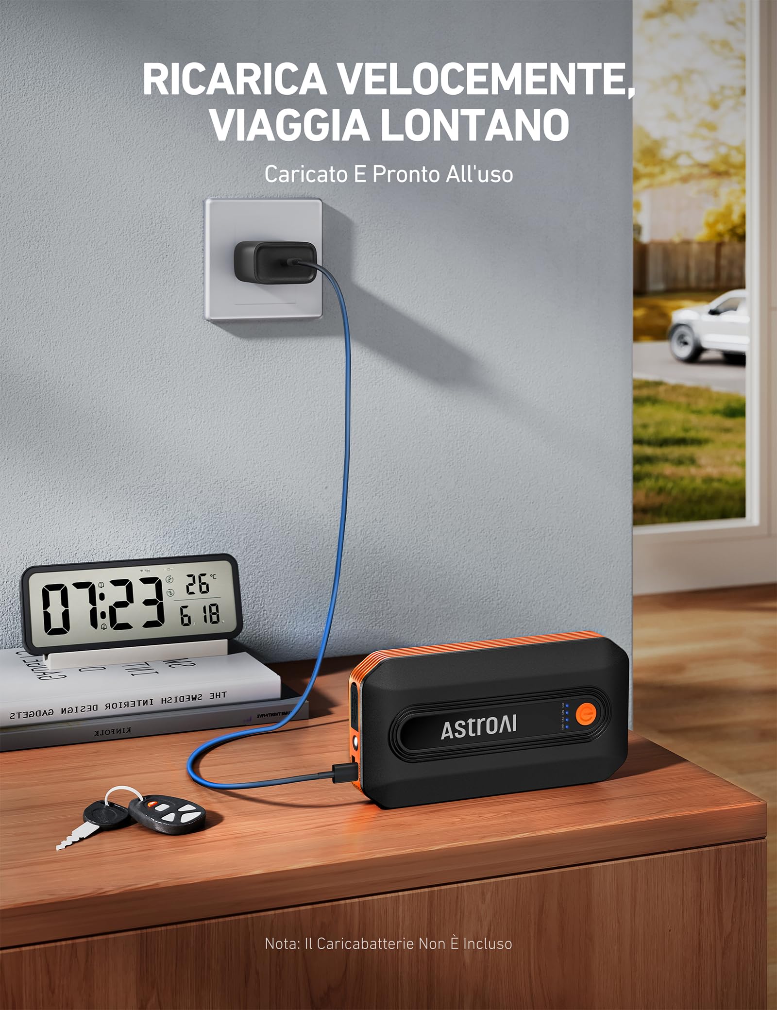 AstroAI B8 Booster Avviamento, Avviatore di Emergenza per Auto/Moto 12V (7,0L Benzina / 5,5L Diesel) Avviatore Batteria Auto Portatile con Torcia LED&USB, Power Bank