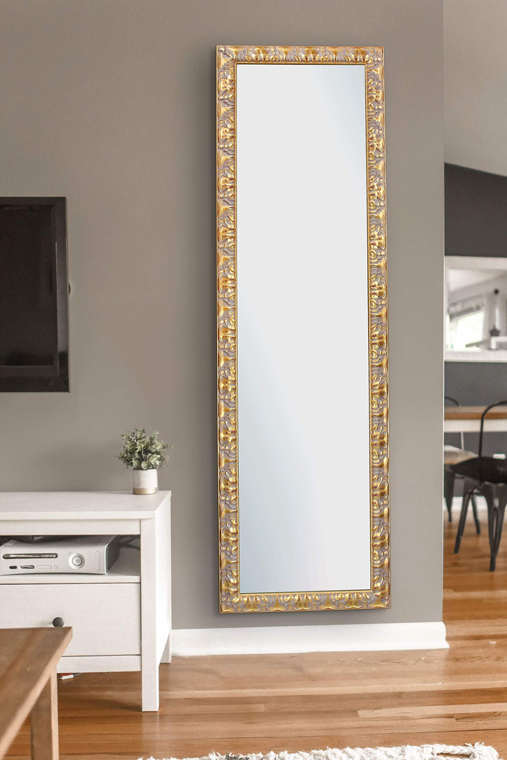 CHELY INTERMARKET MOD149 Espejo De Pared Estilo Clásico Dorado Decorativo Rectangular 35x140 cm Salón Oficina Madera Maciza Fabricado En España Perfil con Relieve Montaje Versátil