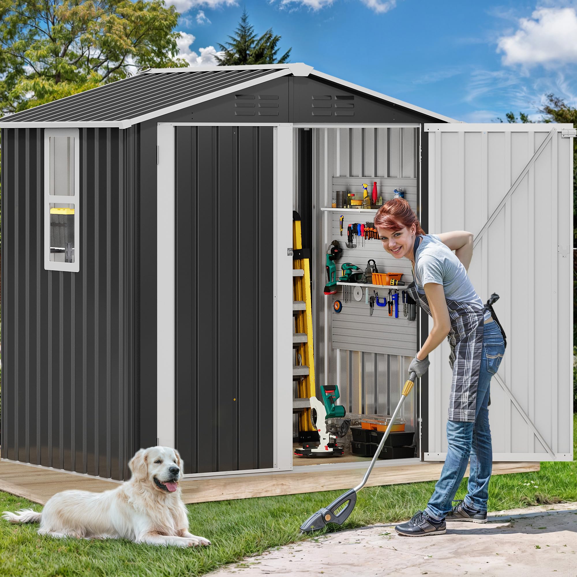 YITAHOME Metall Gerätehaus 171x118cm Gartenhaus Fahrradgarage,Dunkelgrau | Geräteschuppen mit Fenster|Gartenschuppen&Rasenmäher Unterstellplatz&Fahrrad Schuppen |Wetterfest Abschließbar|Aufbewahrung