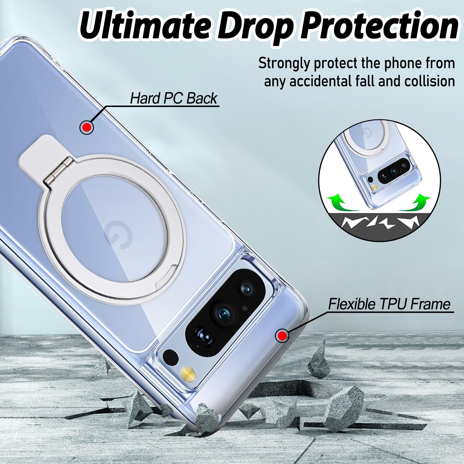 DiyGody Magnetica Custodia Compatibile con Google Pixel 8 PRO 6.7 Pollice, Cover Protettiva in Acrilico TPU con Magnetica Anello Supporto, Case Trasparente Ultrasottile Anti Ingiallimento AntiGraffio