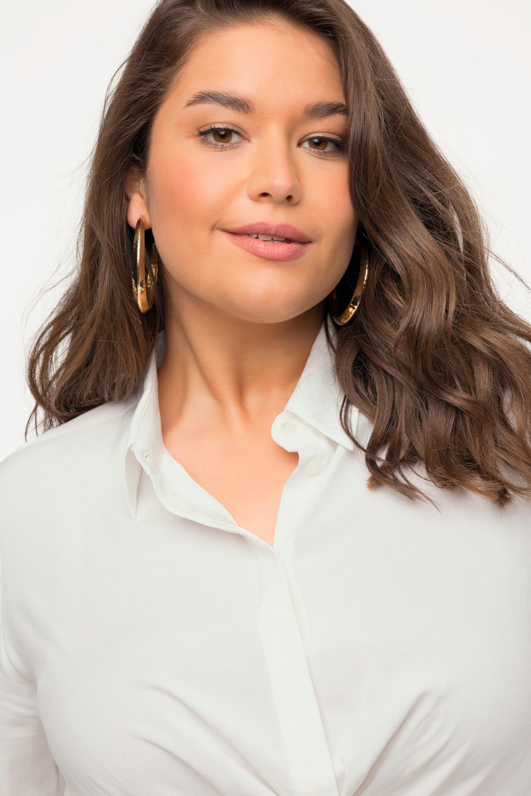 Ulla Popken Camicia Corta con Nodi, Collo da Camicia e Maniche Lunghe 813576
