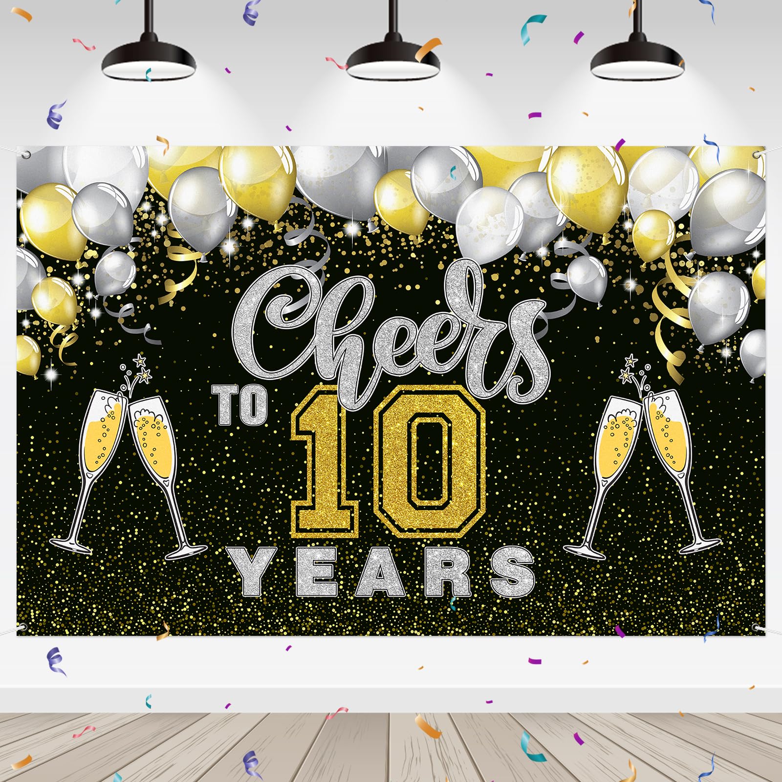 WeBenison Cheers to 10 Years Backdrop 10th Birthday Photography Background Banner Cheers to 10th Anniversary Party Outdoor Indoor Banner Decorations