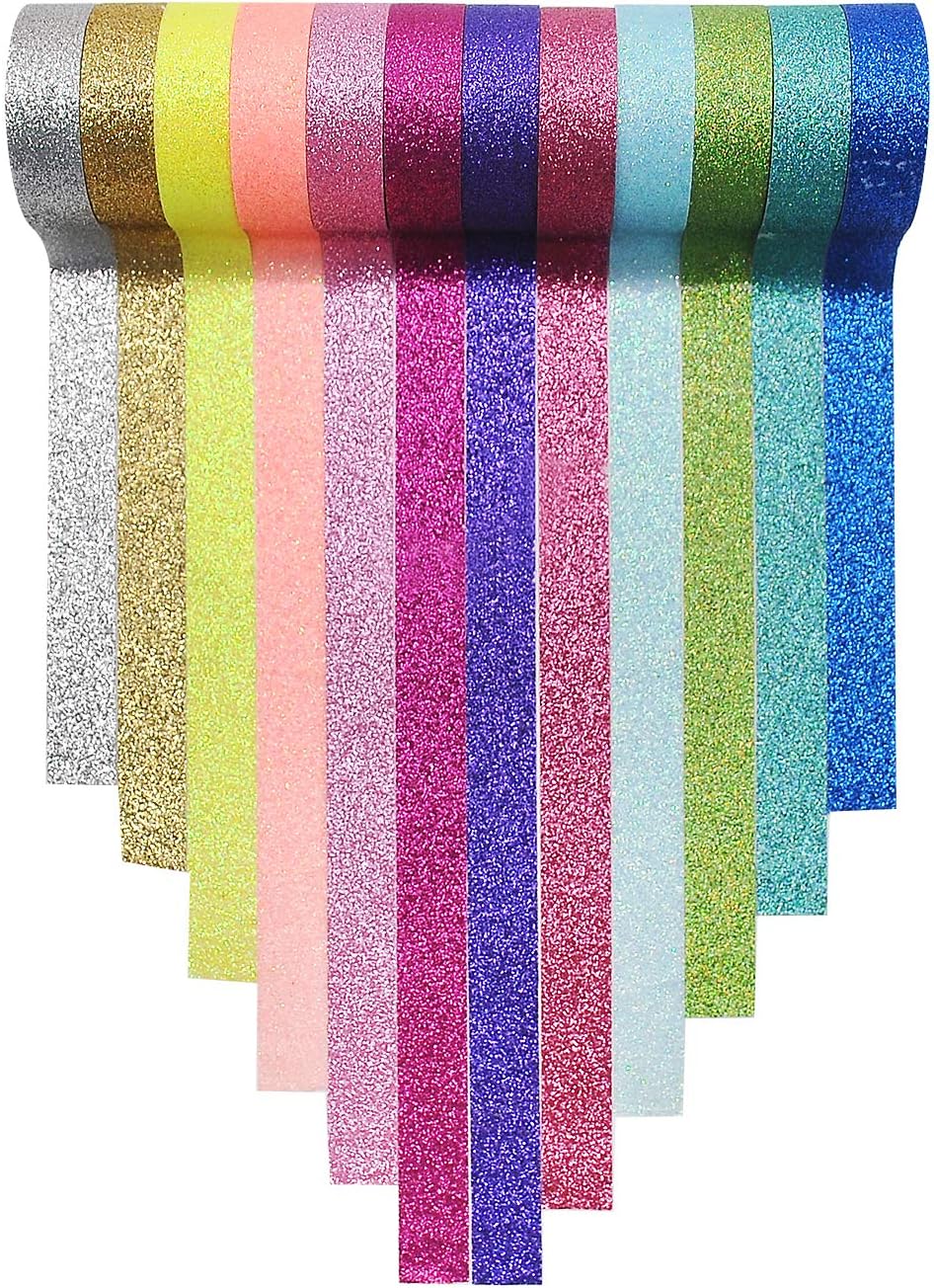 DIY Glitter Washi Tape Set - 12 Rolls Decorative Sparkle Bujo Tape Perfect Art, Decor, Scrapbook,Crafts and for Kids Gift