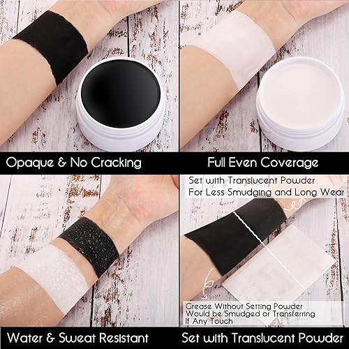 Miniatura 4 de CCbeauty 7.4oz210g White Black Face Paint Oil Set, Largest Capacity Professional Painting Kit with 3 Brushes for Art Theater Halloween Party Cosplay