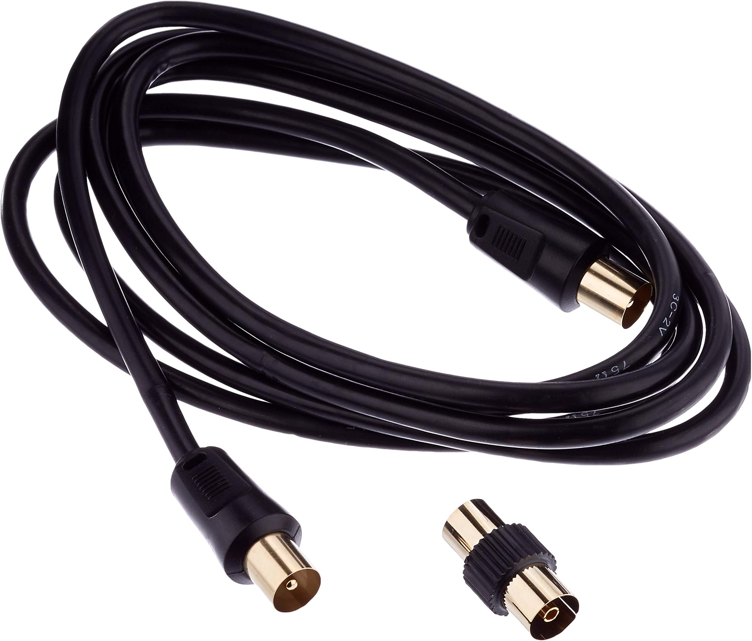 CDL Micro 1.8 m Gold Plated TV Aerial Cable (M-M) with Adapter (F-F) - Black