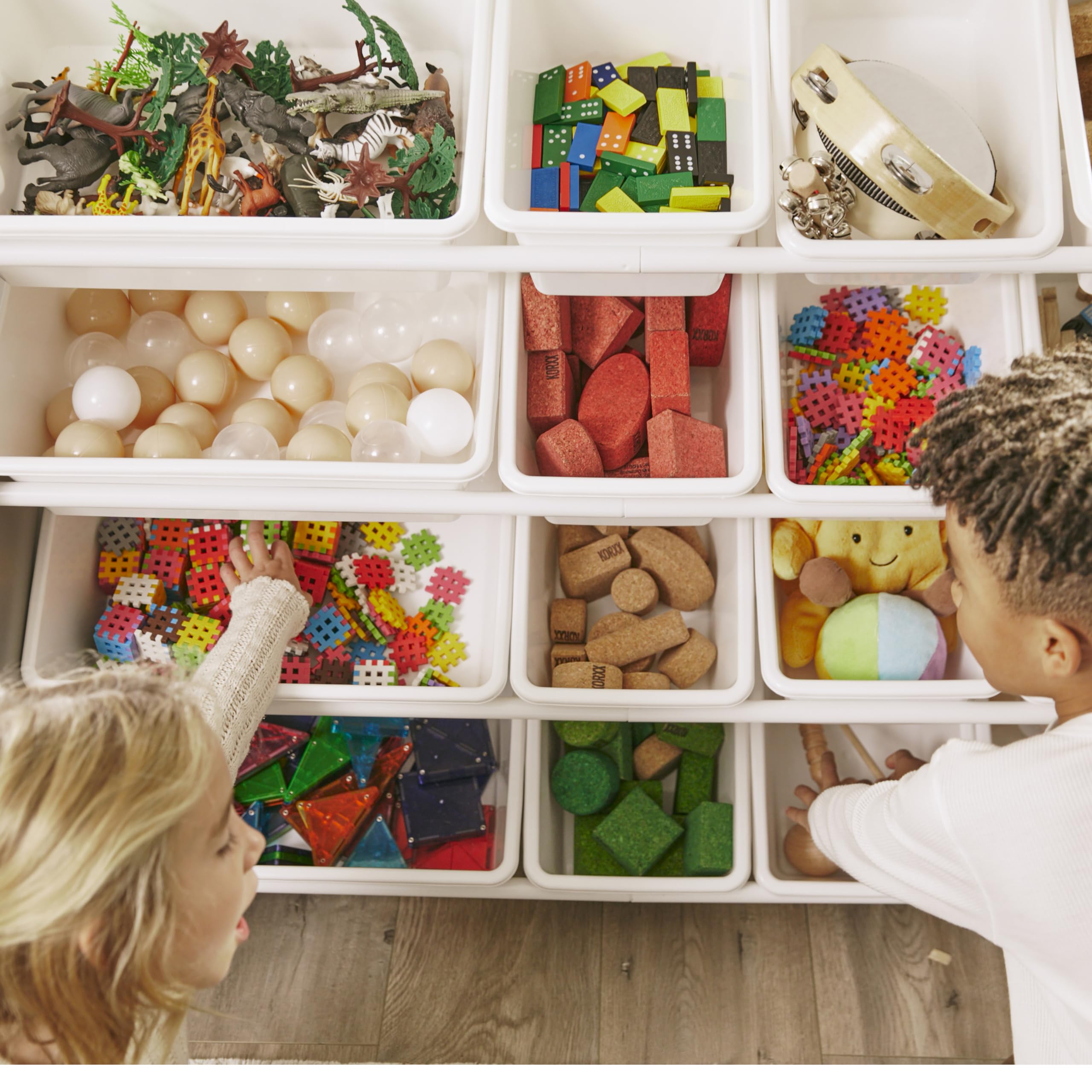 ECR4Kids Organizzatore a 4 livelli con 16 vassoi, portaoggetti per giocattoli, grigio/bianco