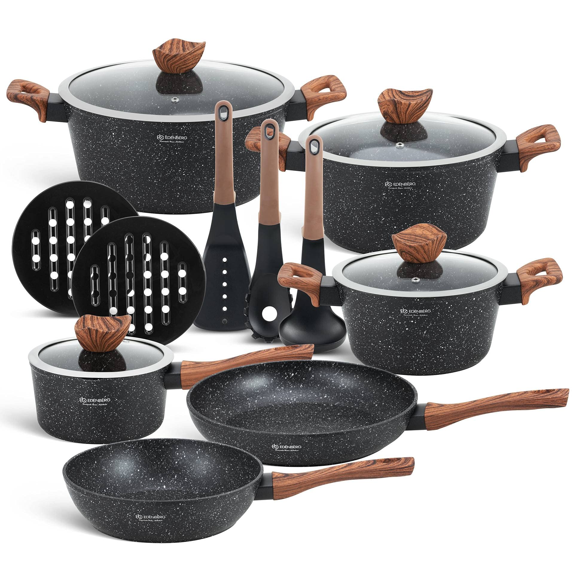 EDENBERG 15 TLG Topfset Induktion, Töpfe & Pfannen beschichtet, Kochtopf Set | induktions Töpfe Set, Kochtöpfe, Töpfe Induktion | Kochgeschirr Set, Topfset induktionsgeeignet (EB-5617)