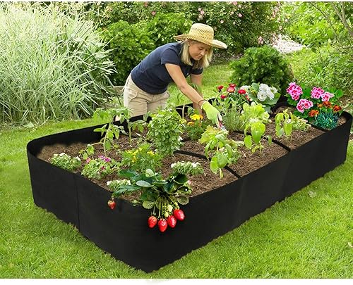 Miniatura 4 de Bolsas de cultivo de plantas, 3 x 6 pies, camas de jardín elevadas de tela, 8 rejillas divididas elevadas, macetas elevadas de cama elevada, macetas