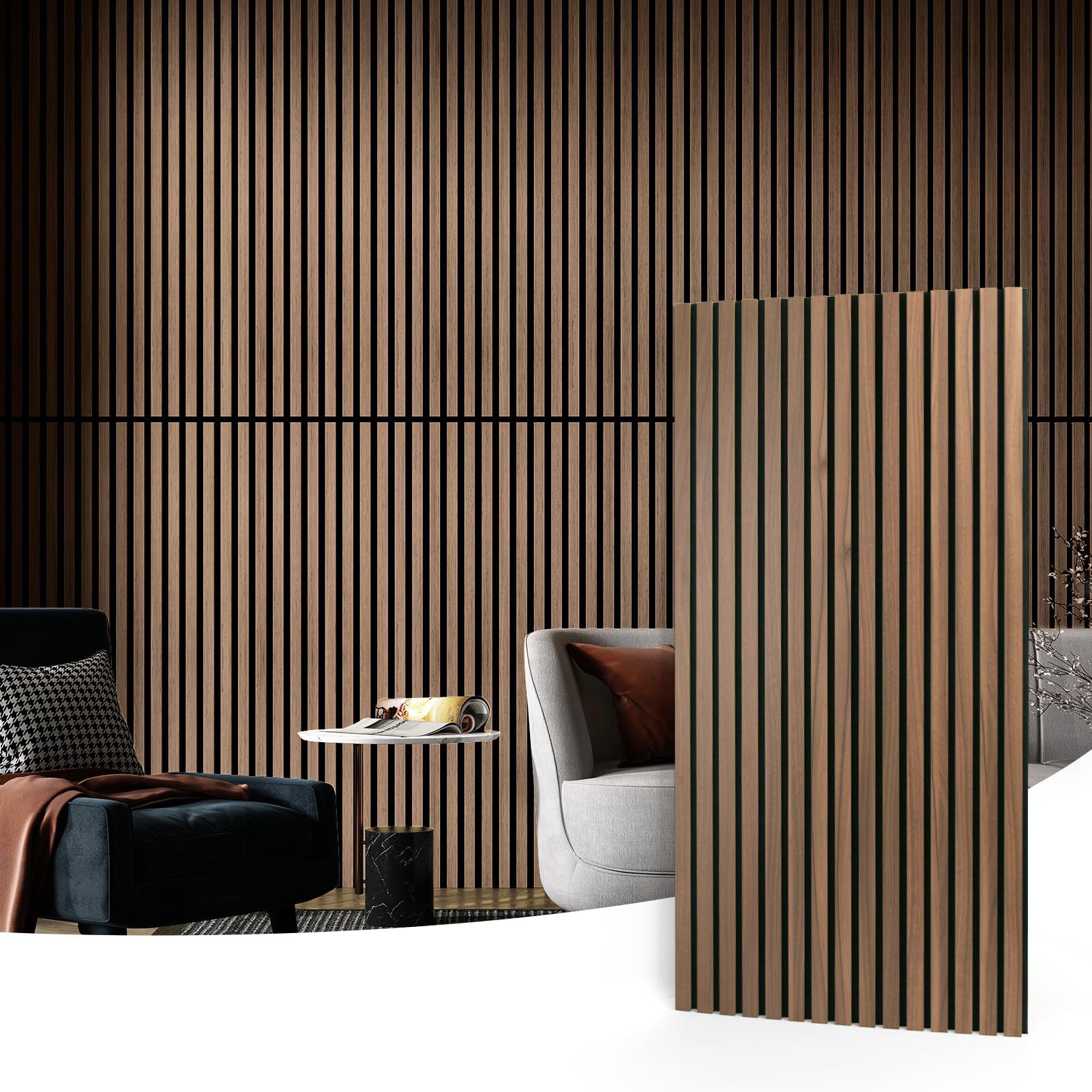 Clocell 2 Wood Slat Acoustic Panels for Wall and Ceiling - 3D Fluted Sound Absorbing Panel with Wood Finish 120 X 60