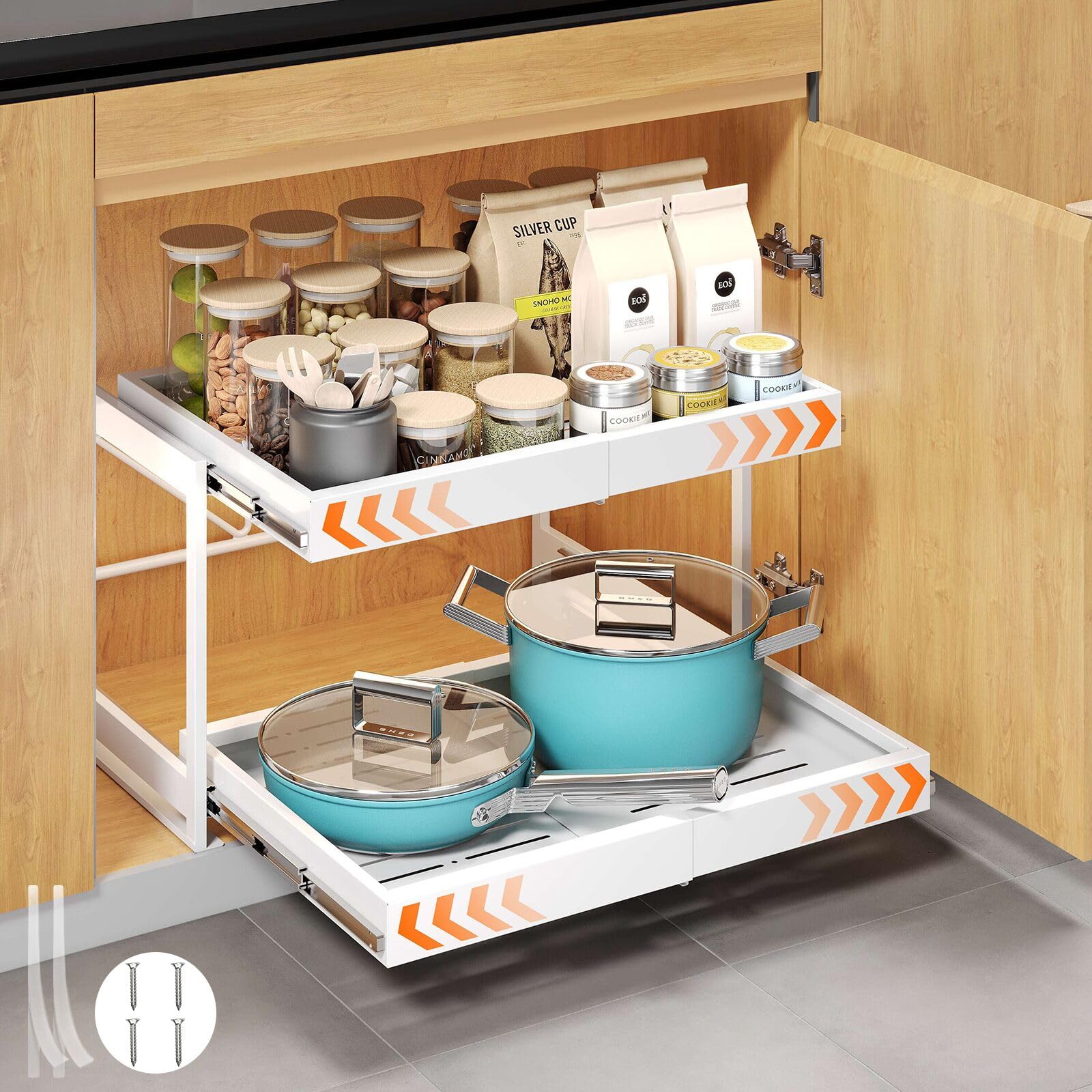 AHOMSEL 2-Stück Teleskopschublade, Ausziehbare Schublade Küche, Küchen Organizer, 32-52cm Verstellbare Breite, Ausziehbarer Schrank Organizer mit Kleber Organizer Ordnung ohne Bohren