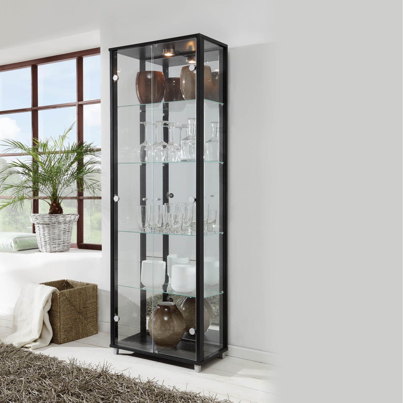 LOCKABLE Fully Assembled HOME Black Double Glass Display 7