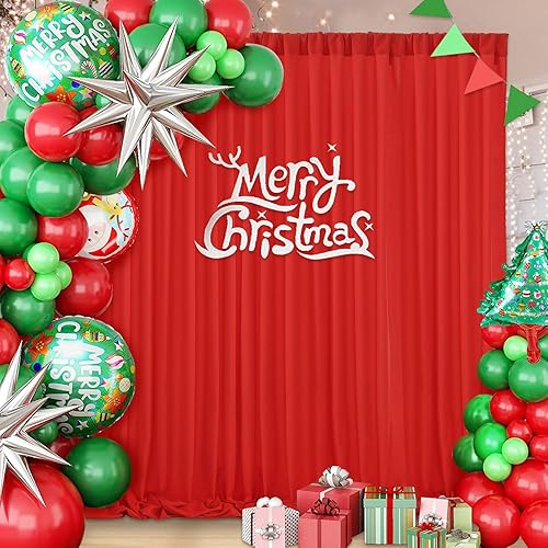 MoKoHouse Telón de fondo rojo de 10 x 8 pies para fiestas, cortina de fondo rojo grueso para fiestas de Navidad y cumpleaños, 2 paneles de 5 x 8 pies