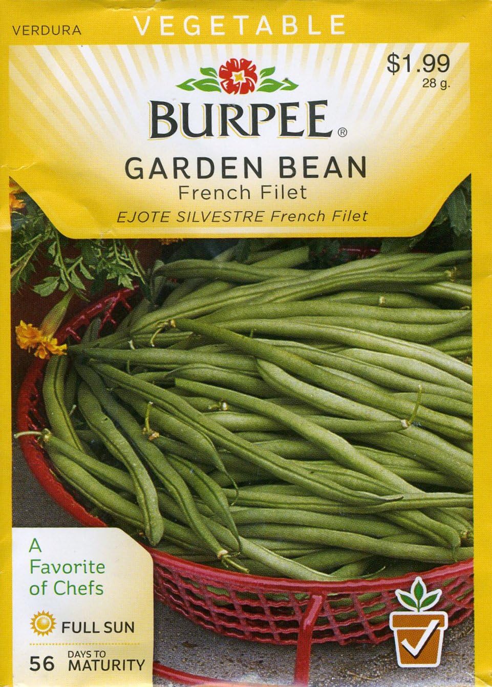 Burpee 56748 Bean, Bush Snap French Filet Seed Packet