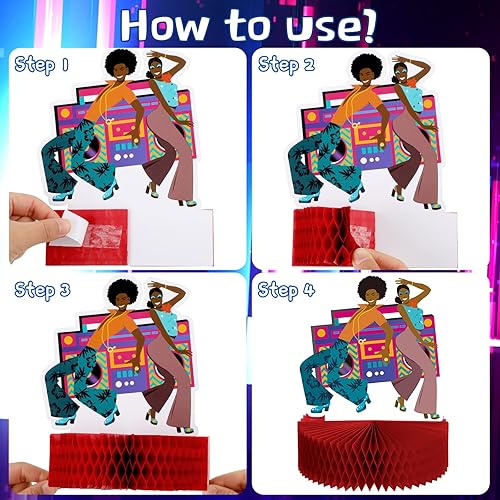 Miniatura 3 de 6 piezas de centros de mesa de disco de los años 70 de papel de los años 80 y 90 temáticos para fiestas temáticas de los años 70, decoraciones para