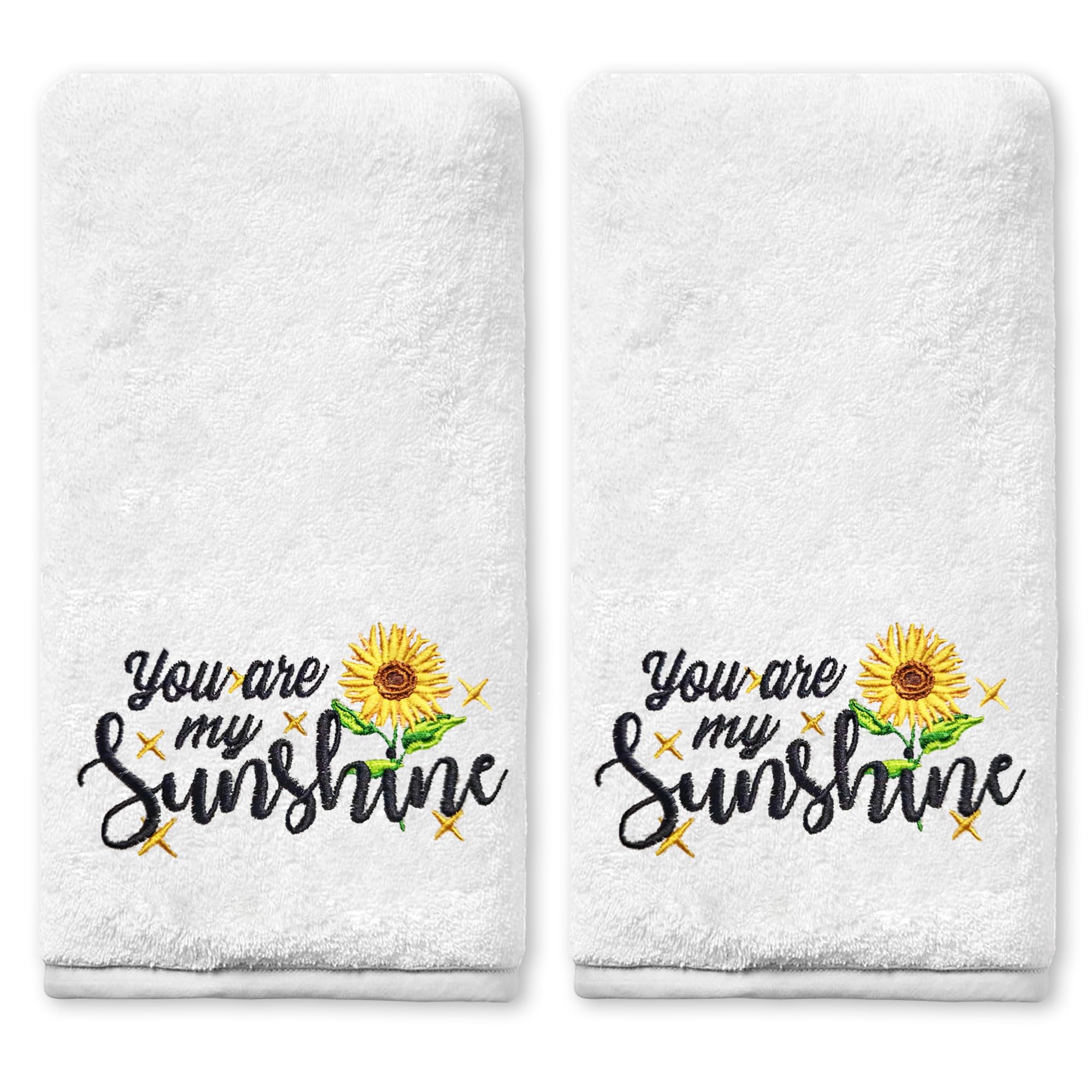Yanhuecui Sunflower Hand Towels for Bathroom Set of 2, Sunflower Bathroom Decor, You are My Sunshine Cotton Soft Embroidered Hand Towels for Kitchen Bath 14x30 Inches, Spring Summer Farmhouse Decor