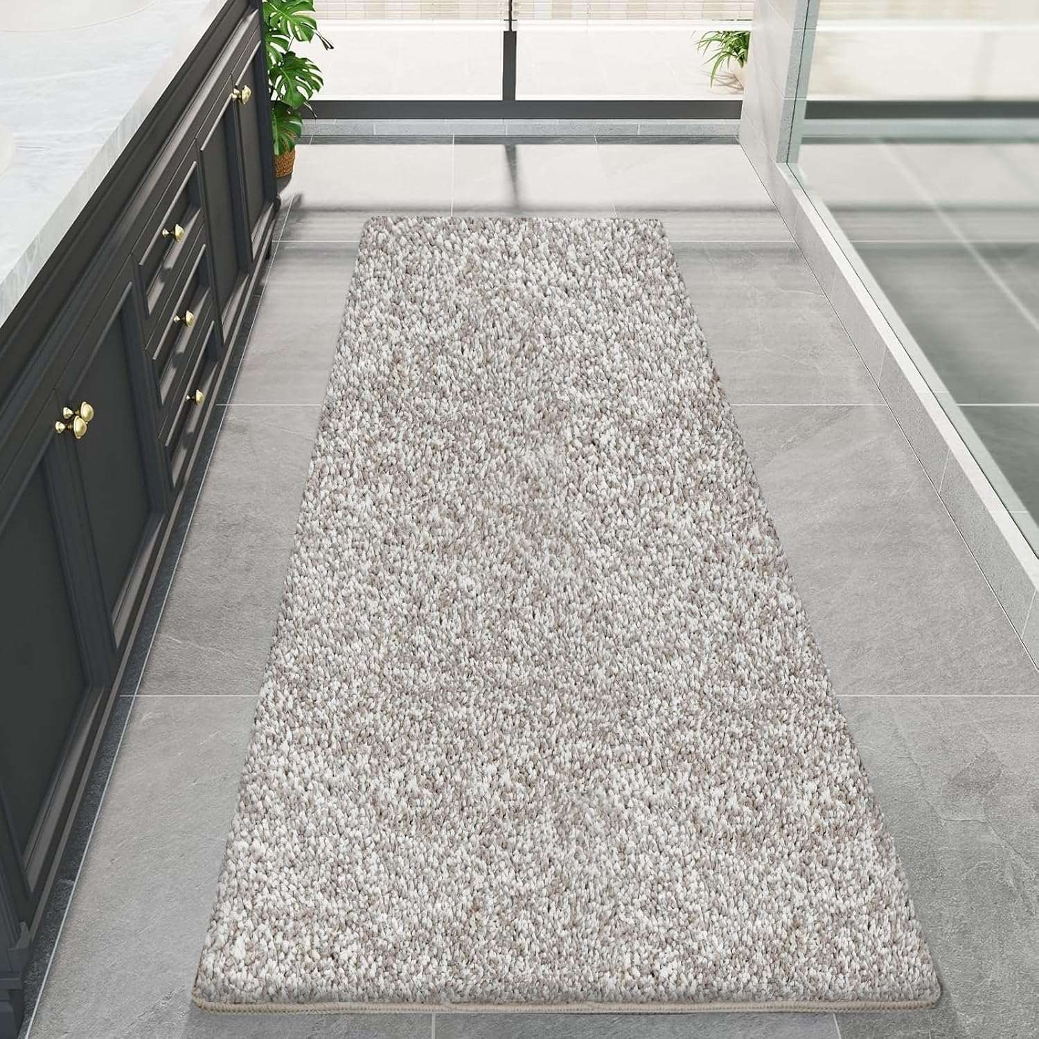 Beige Bathroom Rugs Runner Extra Long 45.6"x29.9" Large Bath Mat Plush Shaggy Microfiber Bath Rugs Non-Slip Absorbent Bath Mat Extra Soft & Thick Bath Rugs for Bathroom, Machine Washable Beige 45.6"x29.9"