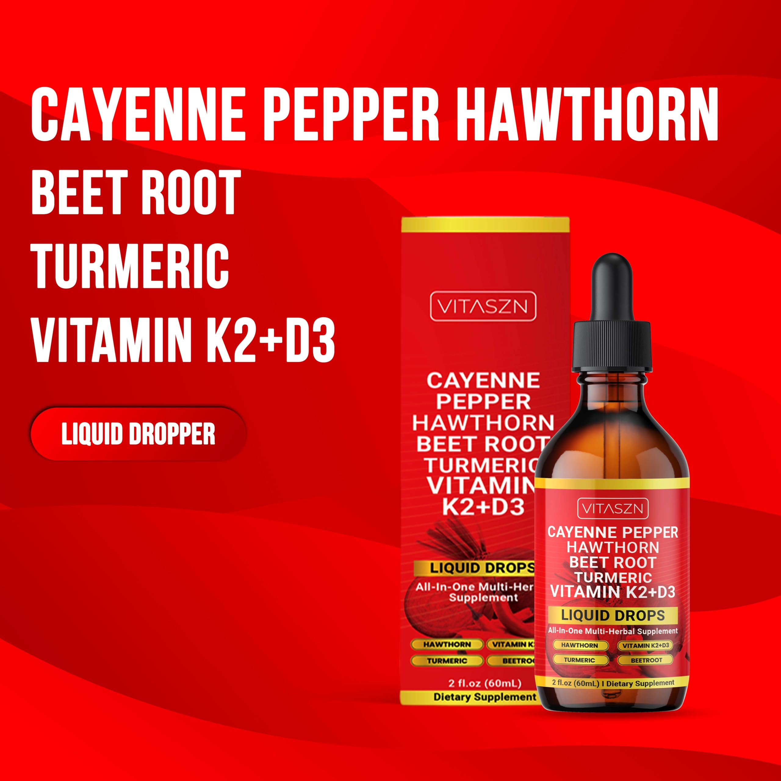 Complément Alimentaire En Gouttes - Cayenne, Aubépine, Betterave, Curcuma, Vitamines K2+D3 - Neuf (H1M6)