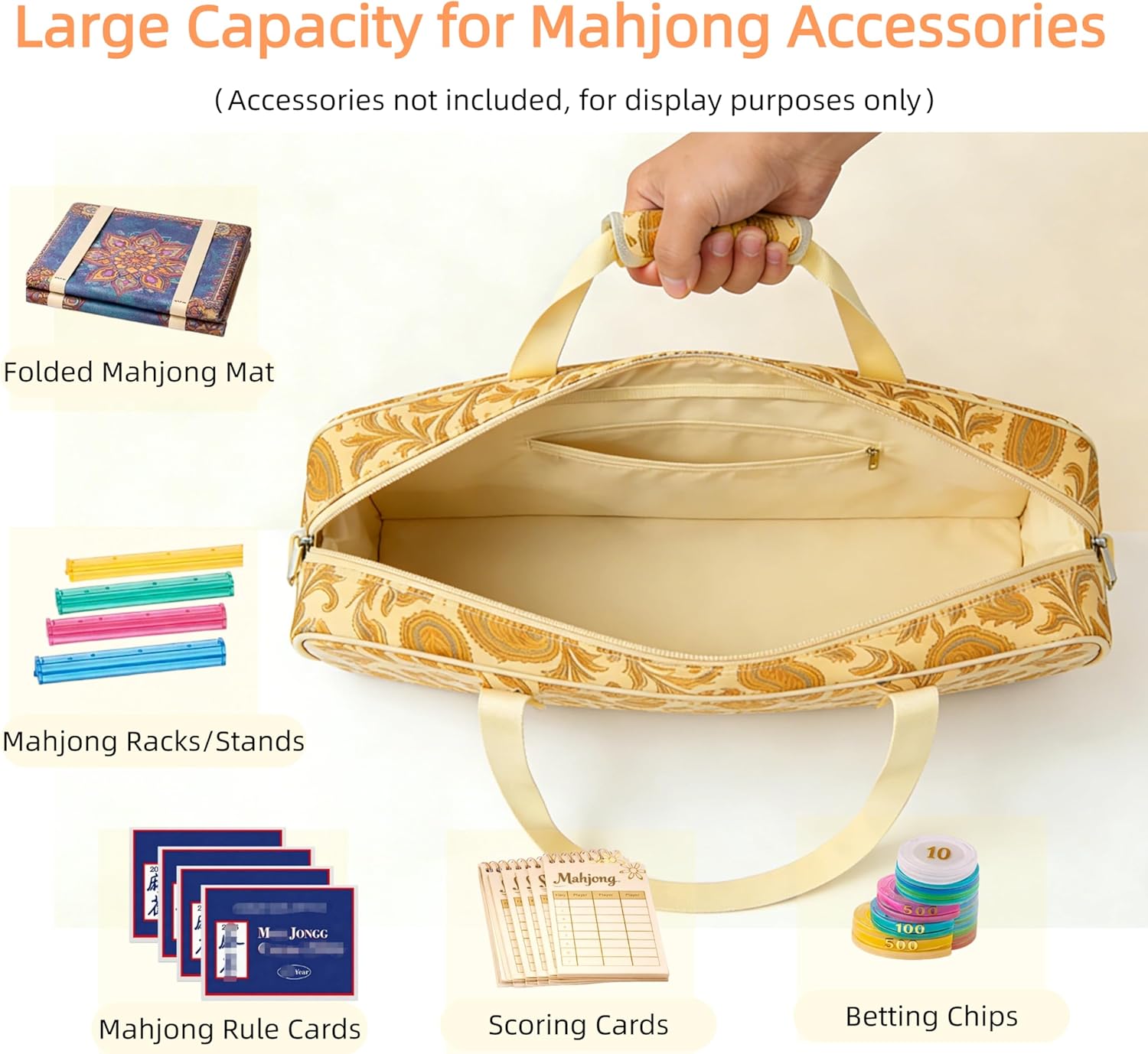 American Mahjong Bag Set for Tiles and Racks, 3-Piece Mahjong Carrying Bag with Zipper Tile Bag, Drawstring Rack Bag, Detachable Shoulder Strap, Padded, Machine Washable