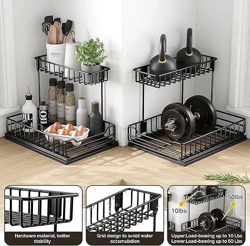 Miniatura 7 de Orimade Organizador de 2 niveles para debajo del fregadero, organizador de gabinete extraíble de metal, estantes de almacenamiento deslizables en