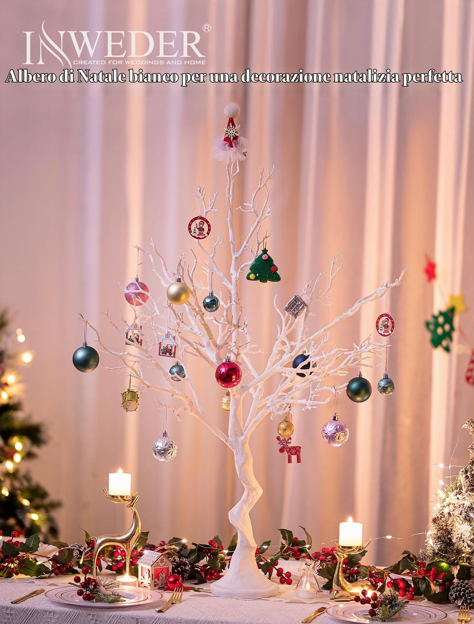 Alberi Artificiali Bianchi per Natale Decorazione, 105cm | Riutilizzabili, Decorazioni da Appendere Fai Da Te, Albero Alto per centrotavola, matrimoni, Pasqua, Halloween, compleanni