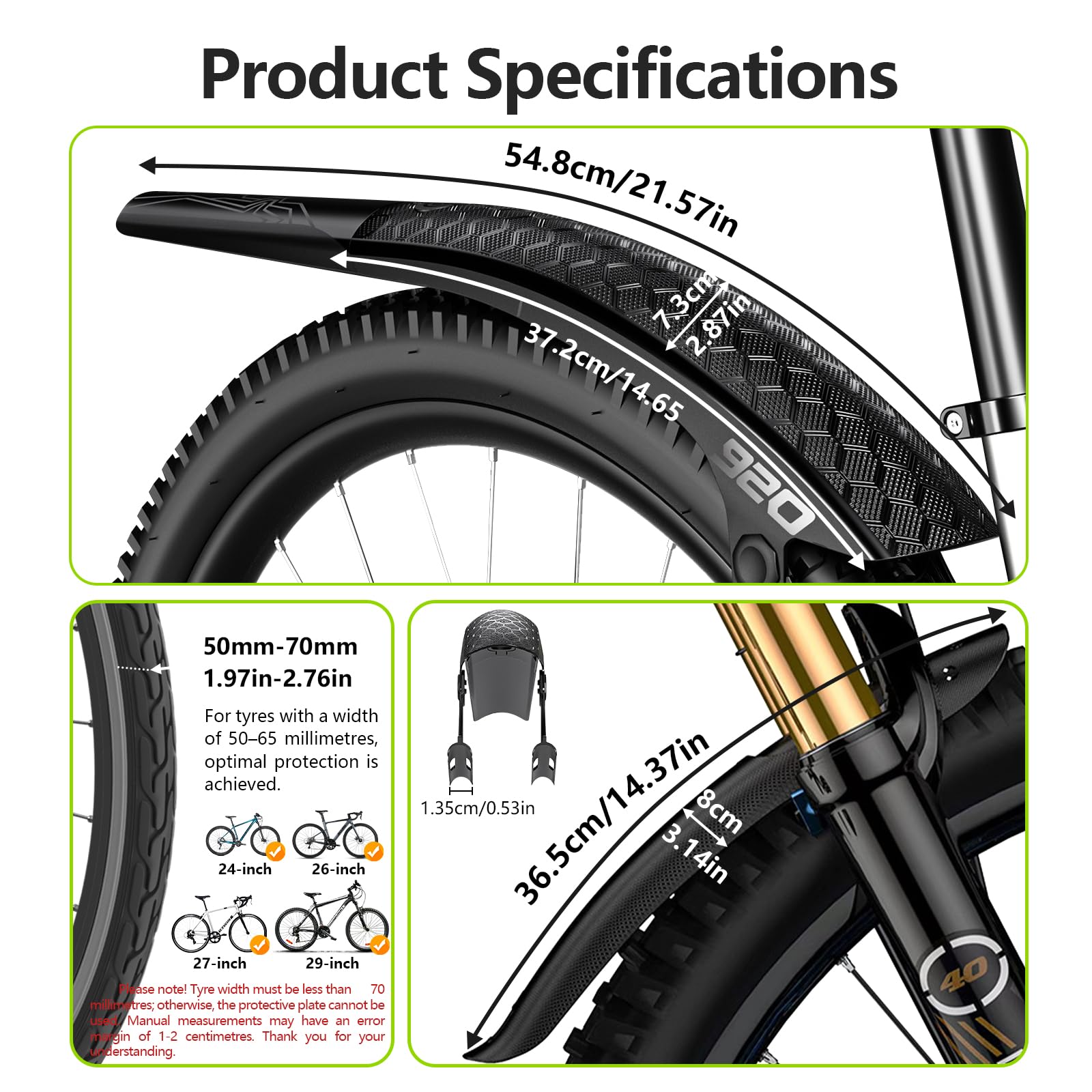 auvstar Parafango Bici,Parafanghi Bici Anteriore e Posteriore,Regolabile Parafango Universale per Bicicletta,Adatto per Mountain Bike/Biciclette da Strada/MTB,Adatto per Ruote da 26/27.5/29 Pollici