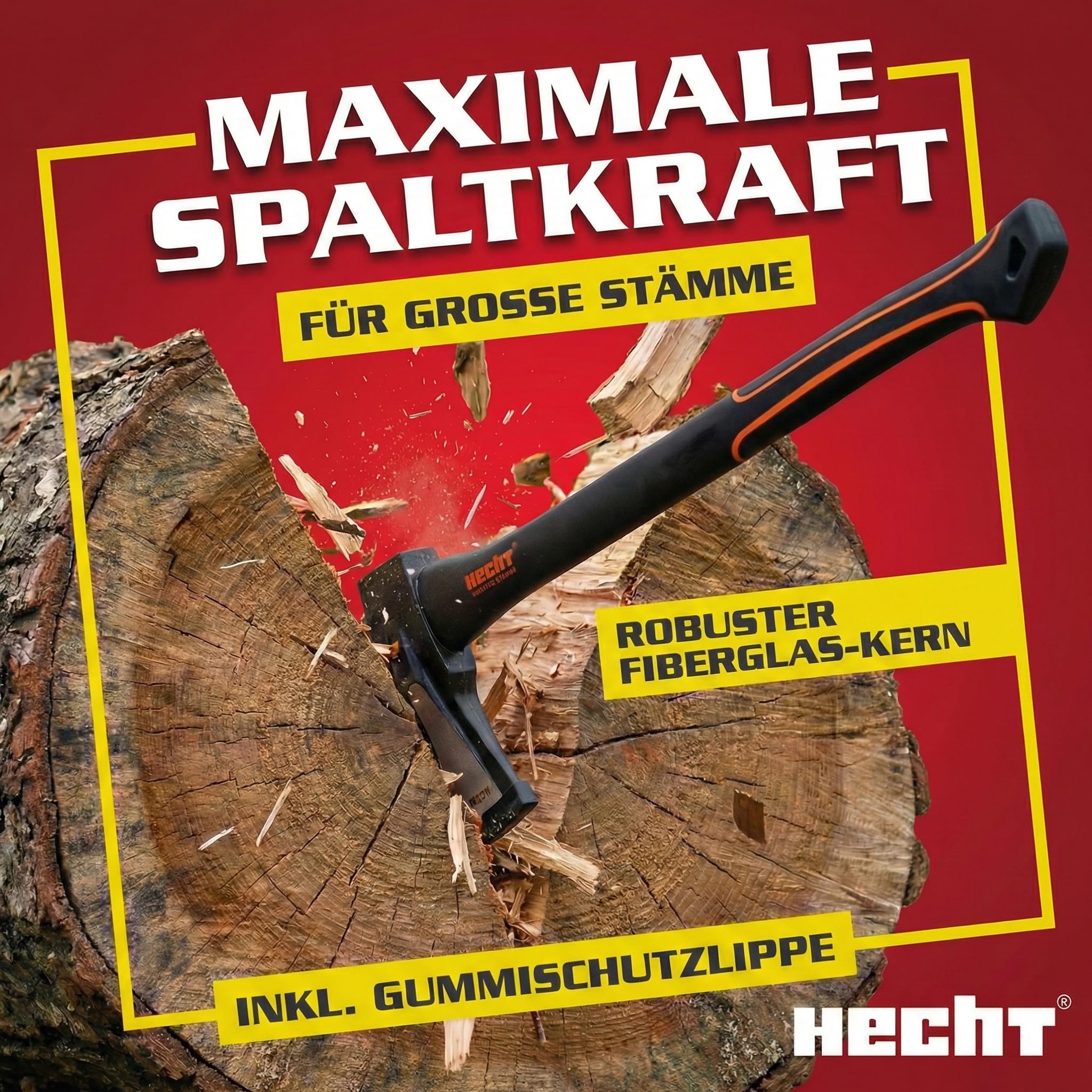 HECHT Axt Set 2-teilig 55 cm 1500 g und 63 cm 2000 g | Universalaxt und Spaltaxt mit Fiberglas-Stiel, Holzbeil und Spaltbeil zum Holzspalten, für Forst, Outdoor und Camping