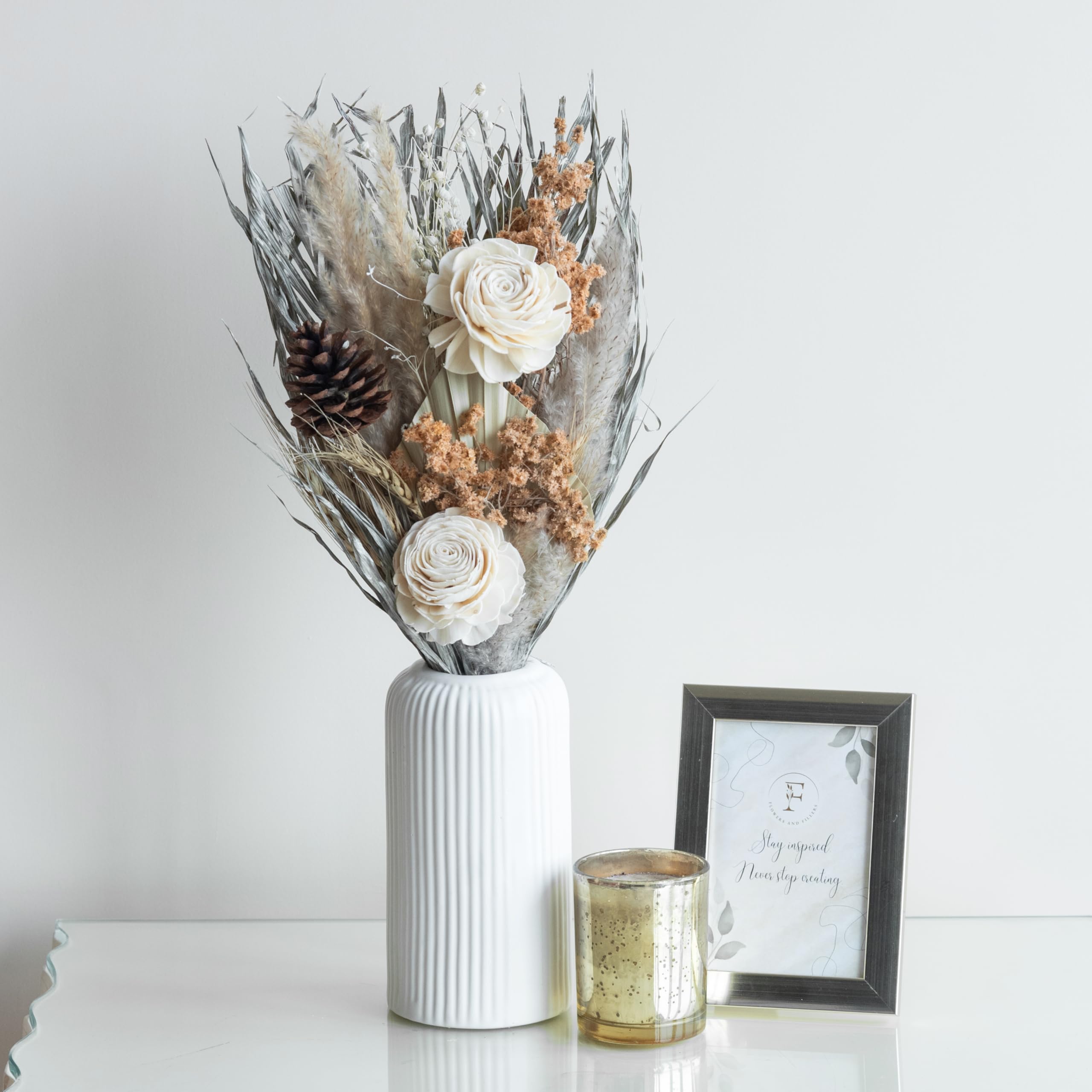 Flowers and Fillers Silver Dawn Bunch | Natural Dried Flower | Eco-Friendly Flowers for Home, Office, Bedroom, Table Decoration and Craft Items Corner (Without Vase Pot)