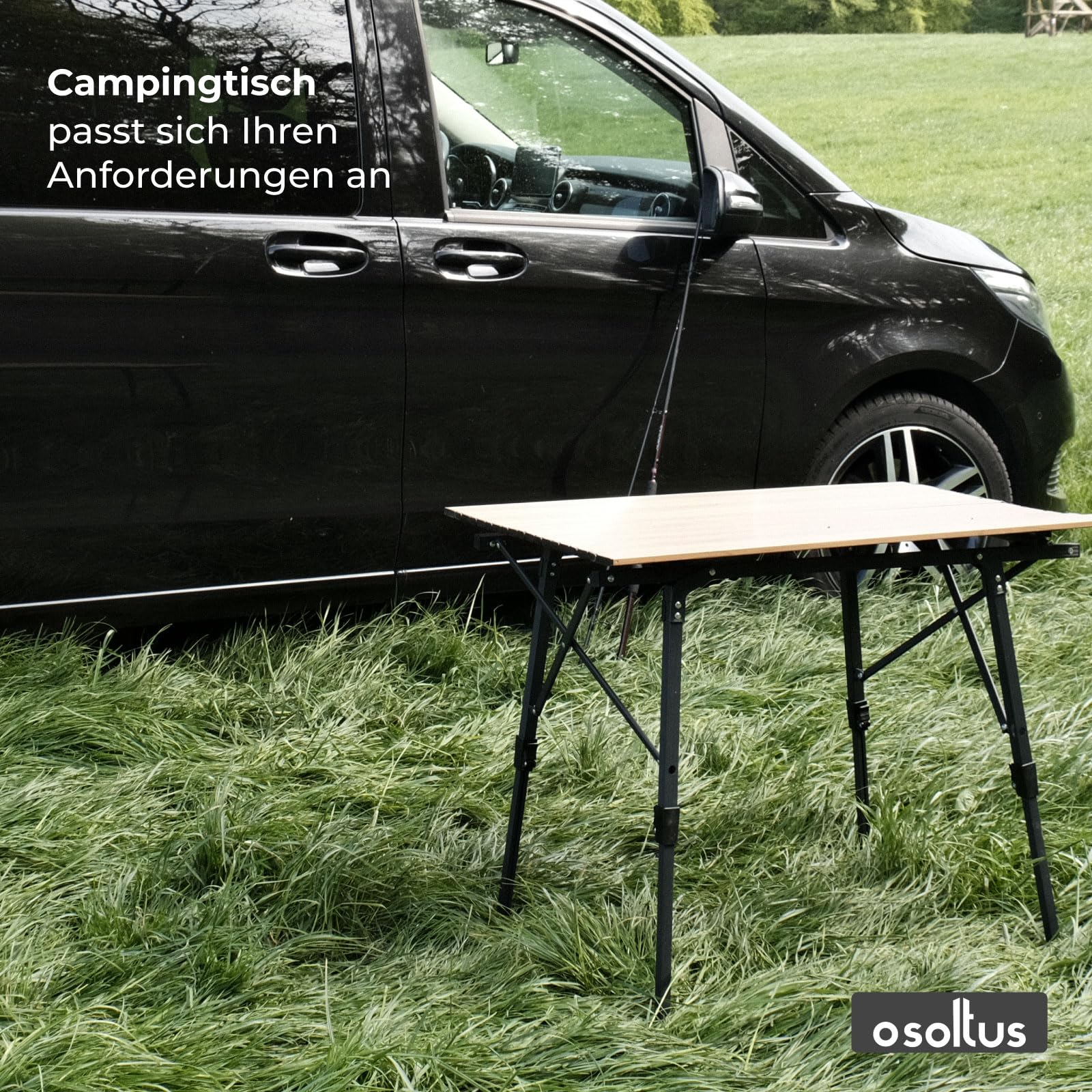 osoltus Campingtisch Fjord höhenverstellbar Aluminiumgestell | Klapptisch Holzoptik-Tischplatte 90cm x 59cm x 45-71 cm höhenverstellbar
