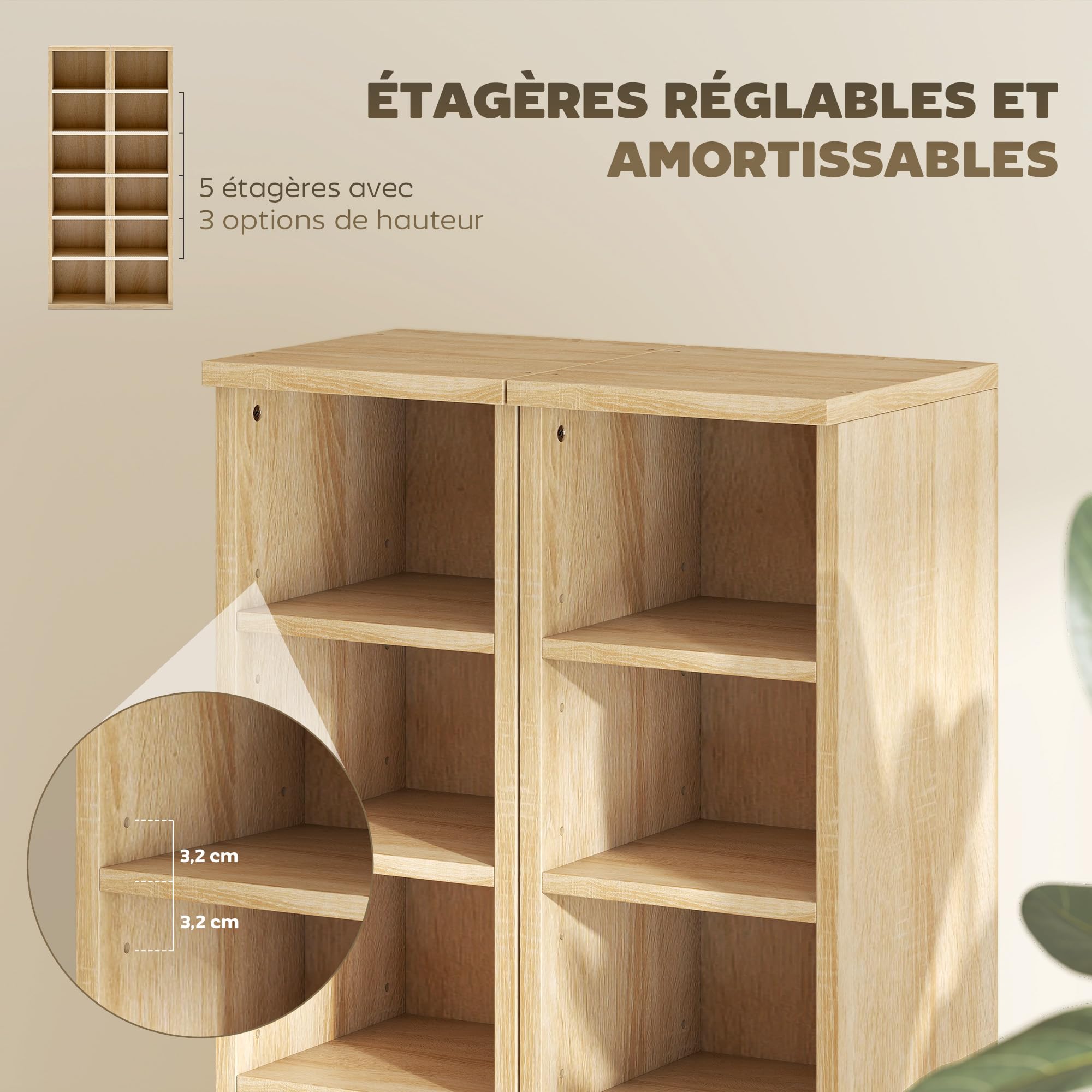 HOMCOM 2er-Set Regalsäulenschrank CD-DVD-Aufbewahrungsschrank 6 + 6 Fächer 21 x 22,5 x 88,5 cm max. Kapazität 204 CDs Eiche