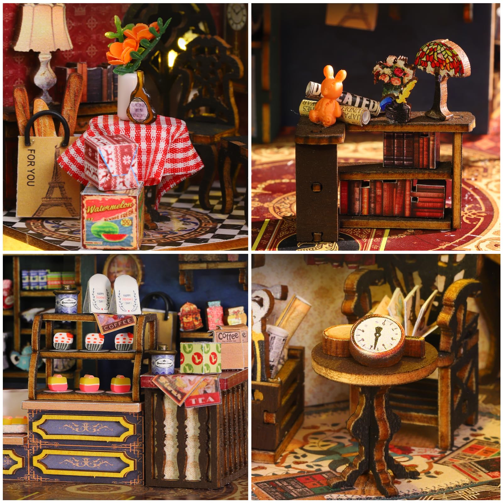 Kit fai da te per casa in miniatura: kit fai da te in miniatura per casa delle bambole con treno a vapore, puzzle 3D in legno per libreria, decorazione con luce LED, piccolo modello di