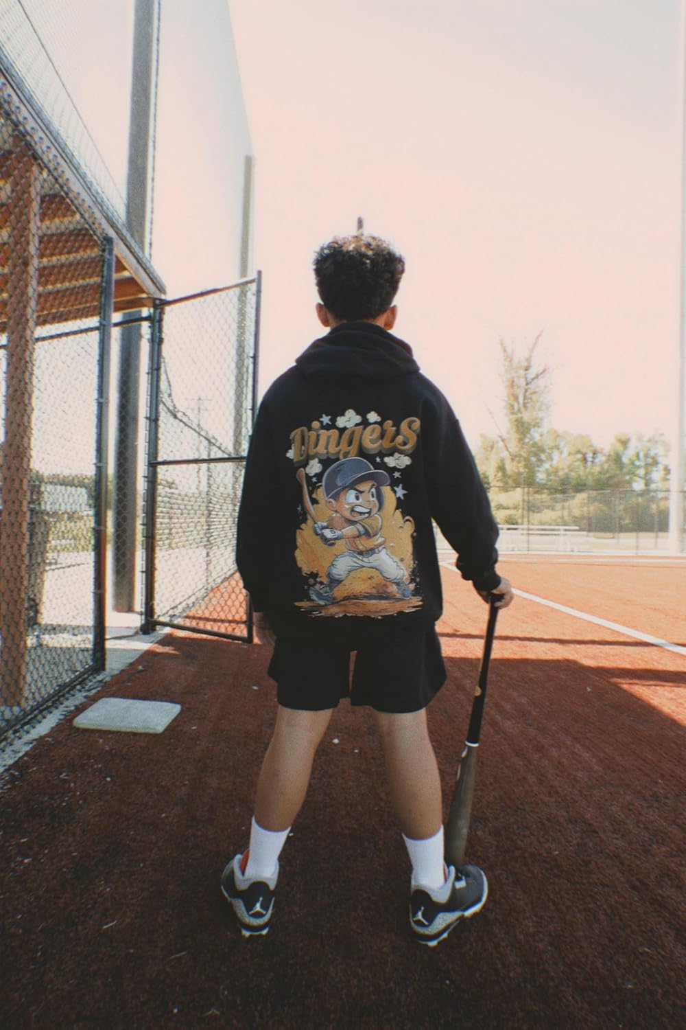 Dingers Baseball Hoodie Boys – Cozy Anime Graphic Oversized Sweatshirt for Baseball Players | Black | 8-14yrs