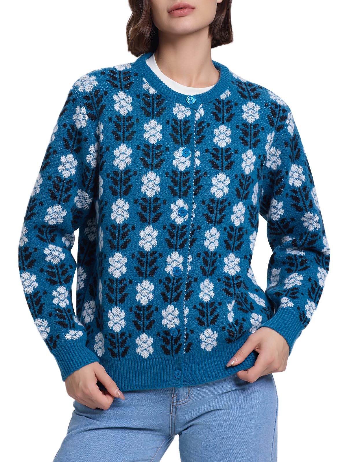 Les umes Womens Cardigan Long Sleeve Button Down Sweater Vintage Floral Knit Jackets Coats