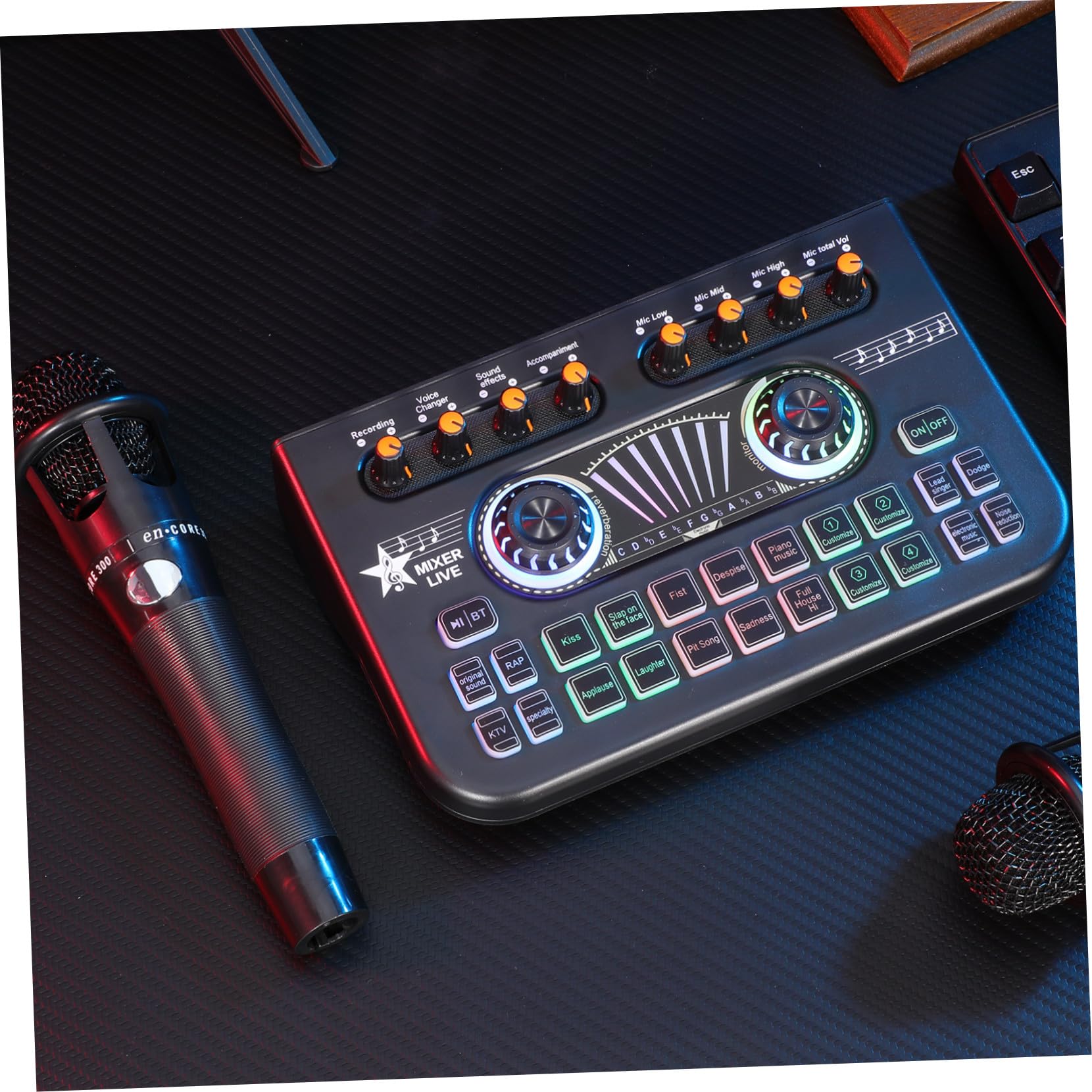 Abaodam Professionelles Podcast Mikrofon Satz mit Live Soundkarte und Voice Changer Metall und Kunststoff Echtzeit Audioüberwachung für Gaming und Dj Streaming