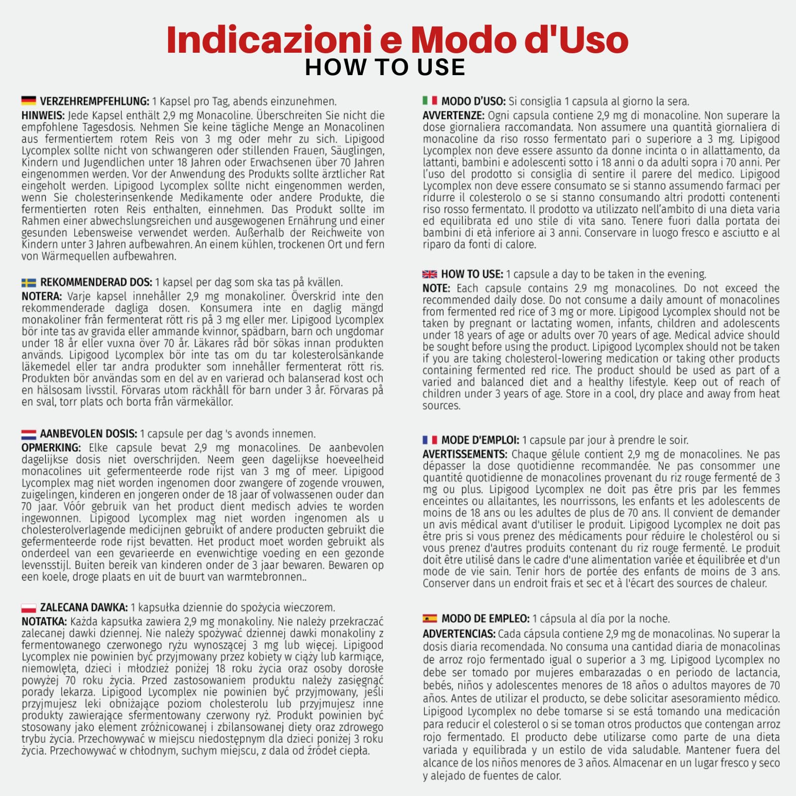 Lipigood Lycomplex Integratore Colesterolo | Riso Rosso Fermentato | Monakolina K, Colina, Licopene, Policosanoli, Carciofo, Coenzima Q10 | Acido Folico, Vitamine B6 e B12 | 30 capsule