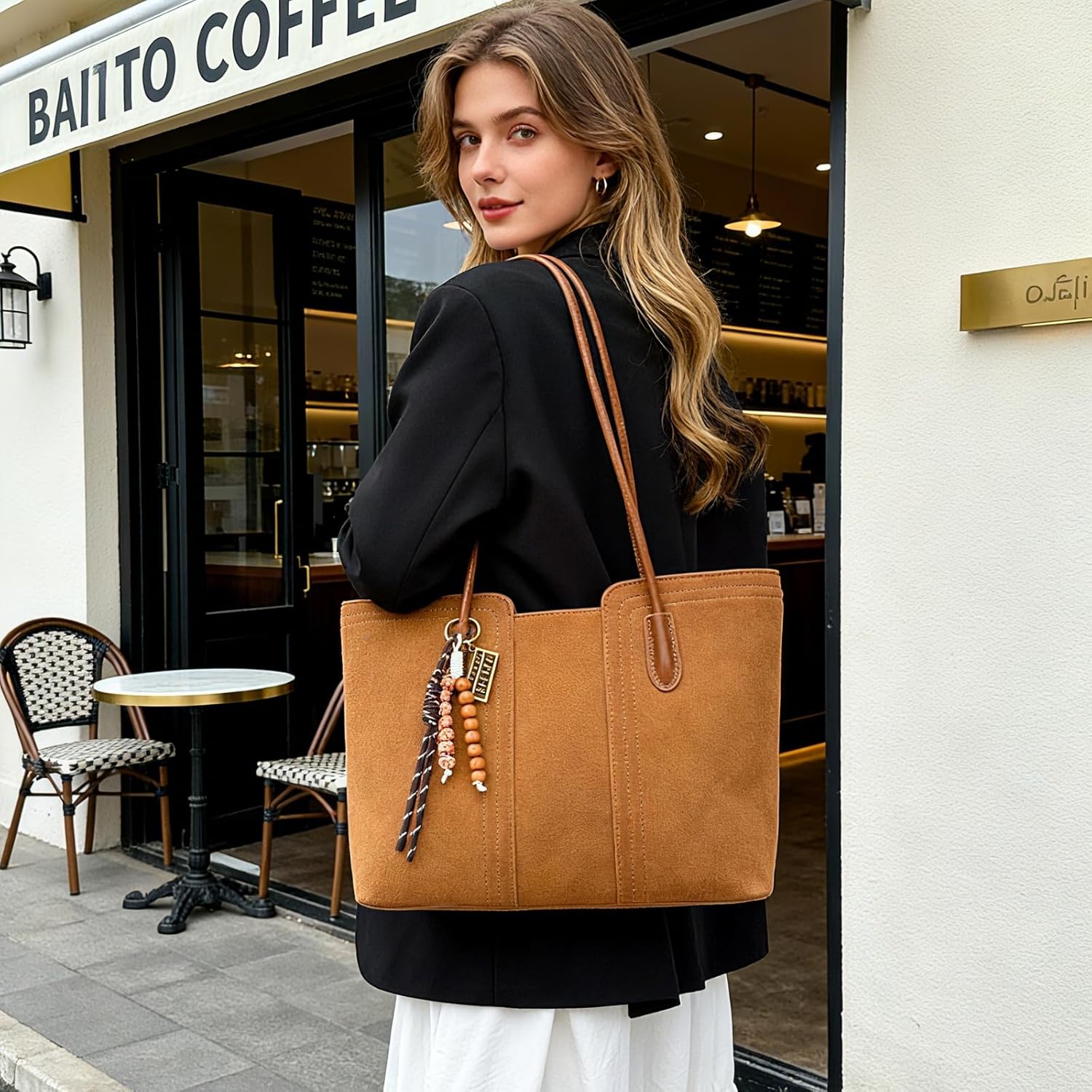 Travistar Tote Bag for Women - Faux Suede Leather Purse Shoulder Top Handle Handbags Fall Hobo Work Satchel 2025 with Pendant - Image 2