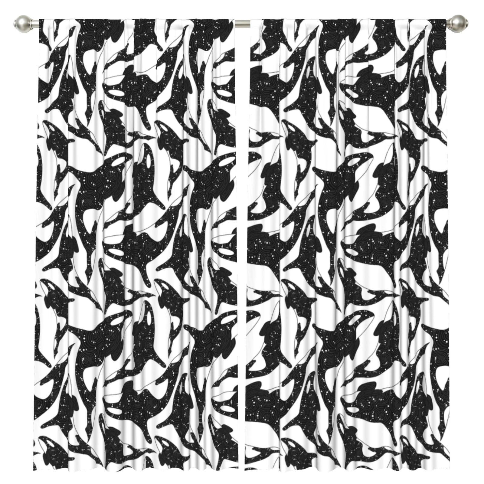 InOmak Whale Orca Killer, 2 Panels Window Curtains 52 x 84 Inch Blackout Curtains for Living Room Bedroom