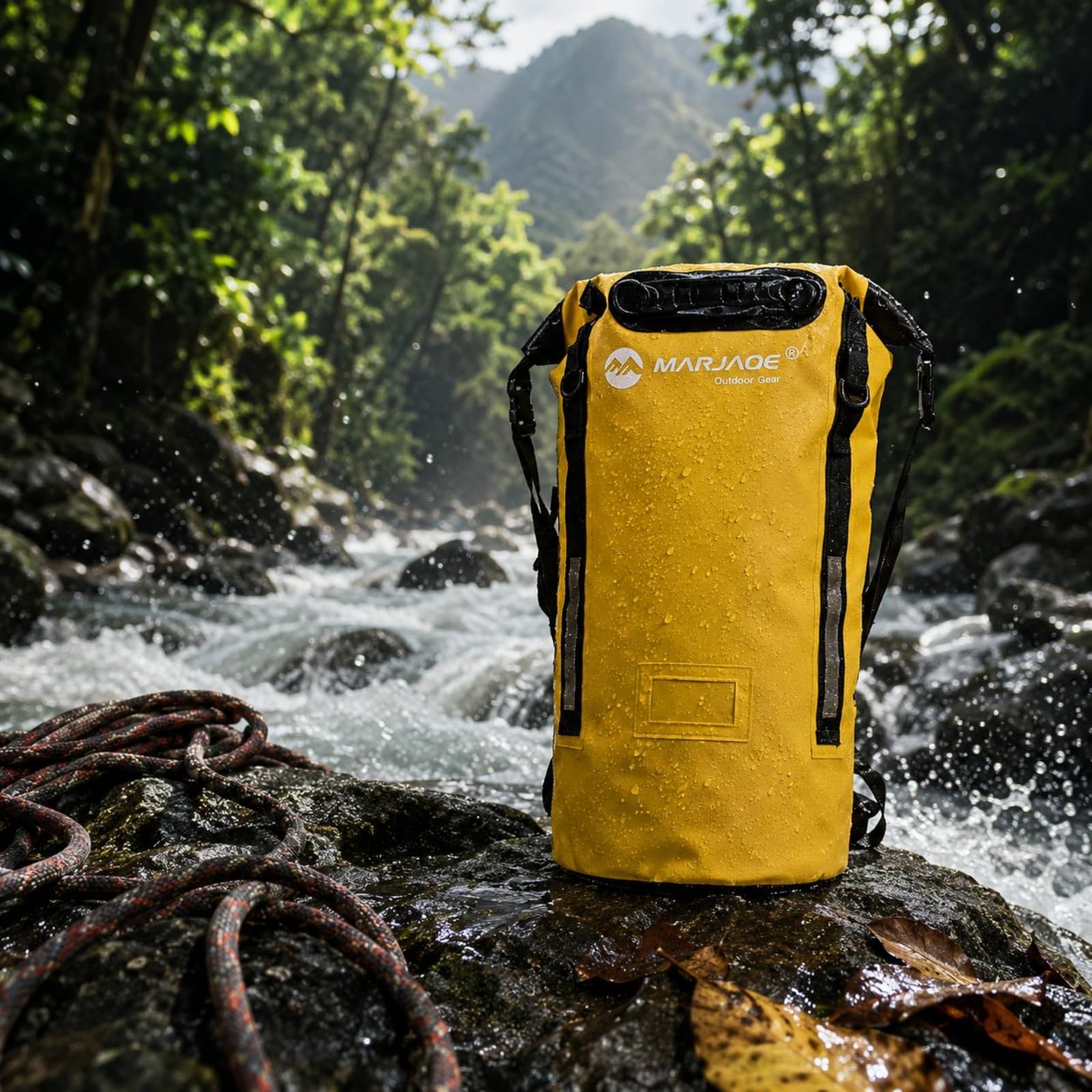 predolo Zaino Roll-Top Impermeabile Strisce Riflettenti Zaino Roll-Top Rinforzato Attrezzatura Outdoor per Rafting, Array, Giallo, 40L