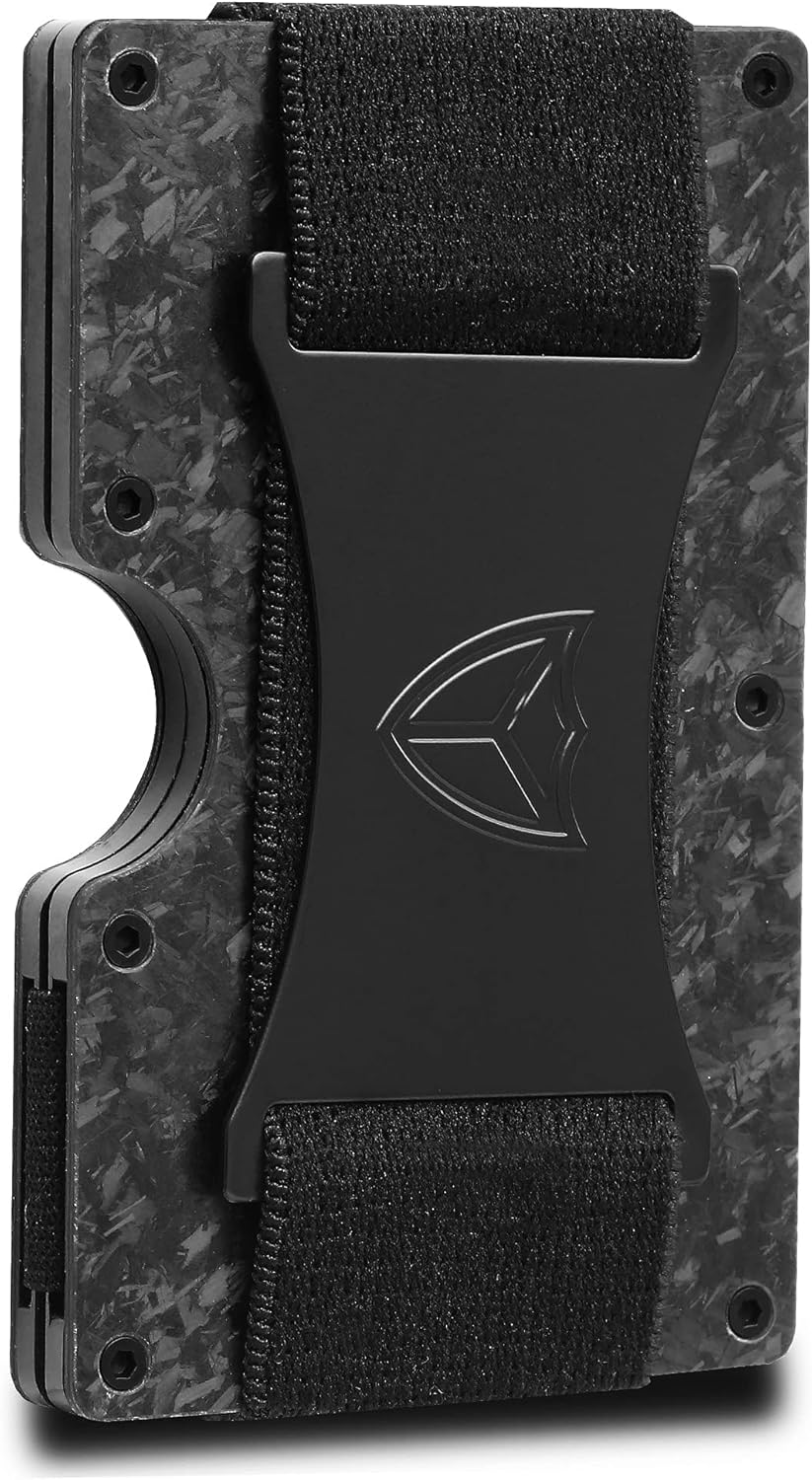 DONWORD Cartera minimalista para hombres con bloqueo RFID, cartera de aluminio de fibra de carbono, cartera de metal, bolsillo frontal minimalista,