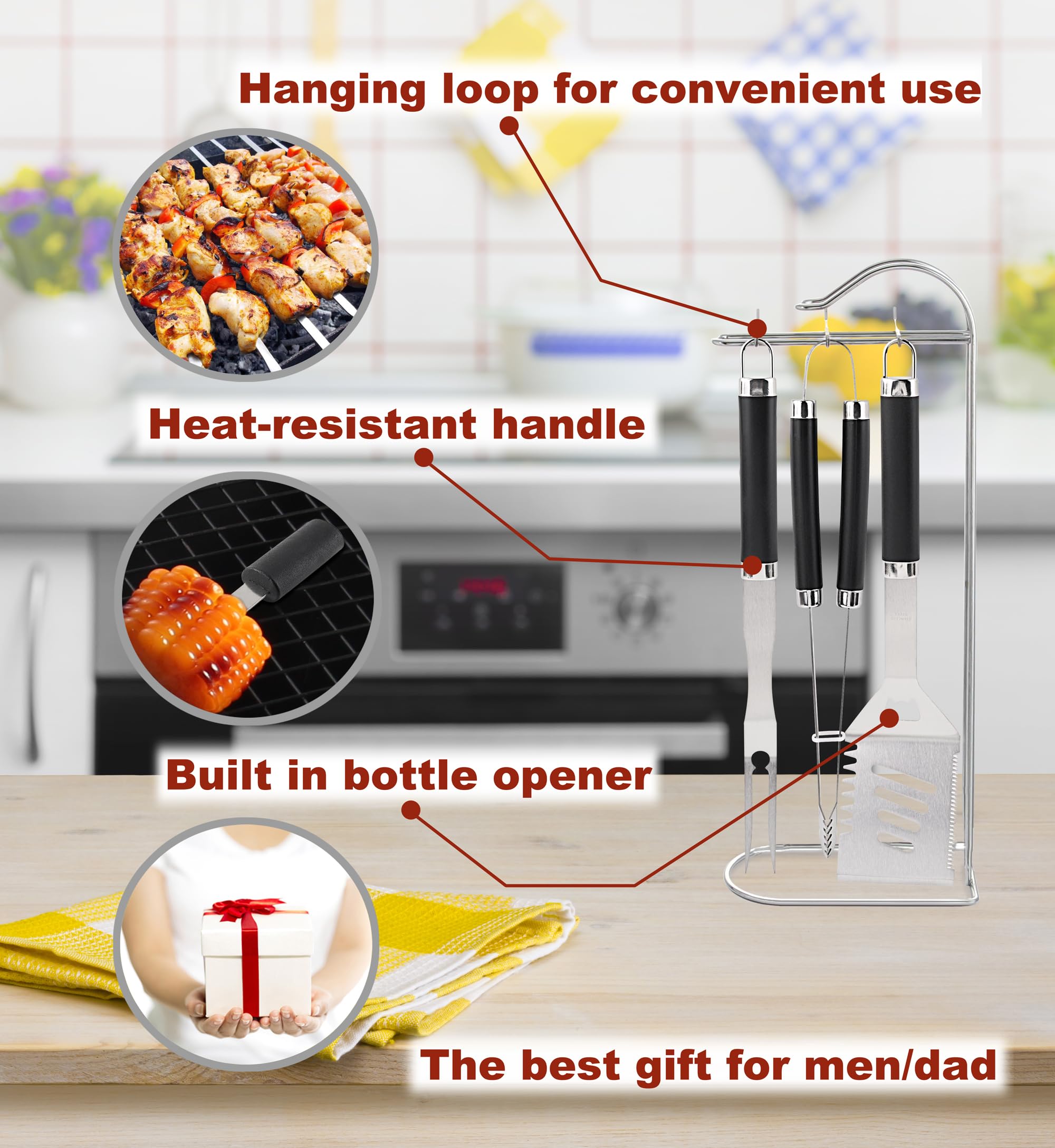 ROMANTICIST Set di 20 utensili per barbecue in custodia, il miglior regalo per la festa del papà e Natale, set di accessori professionali per barbecue per cucinare all'aperto, campeggio, grigliare