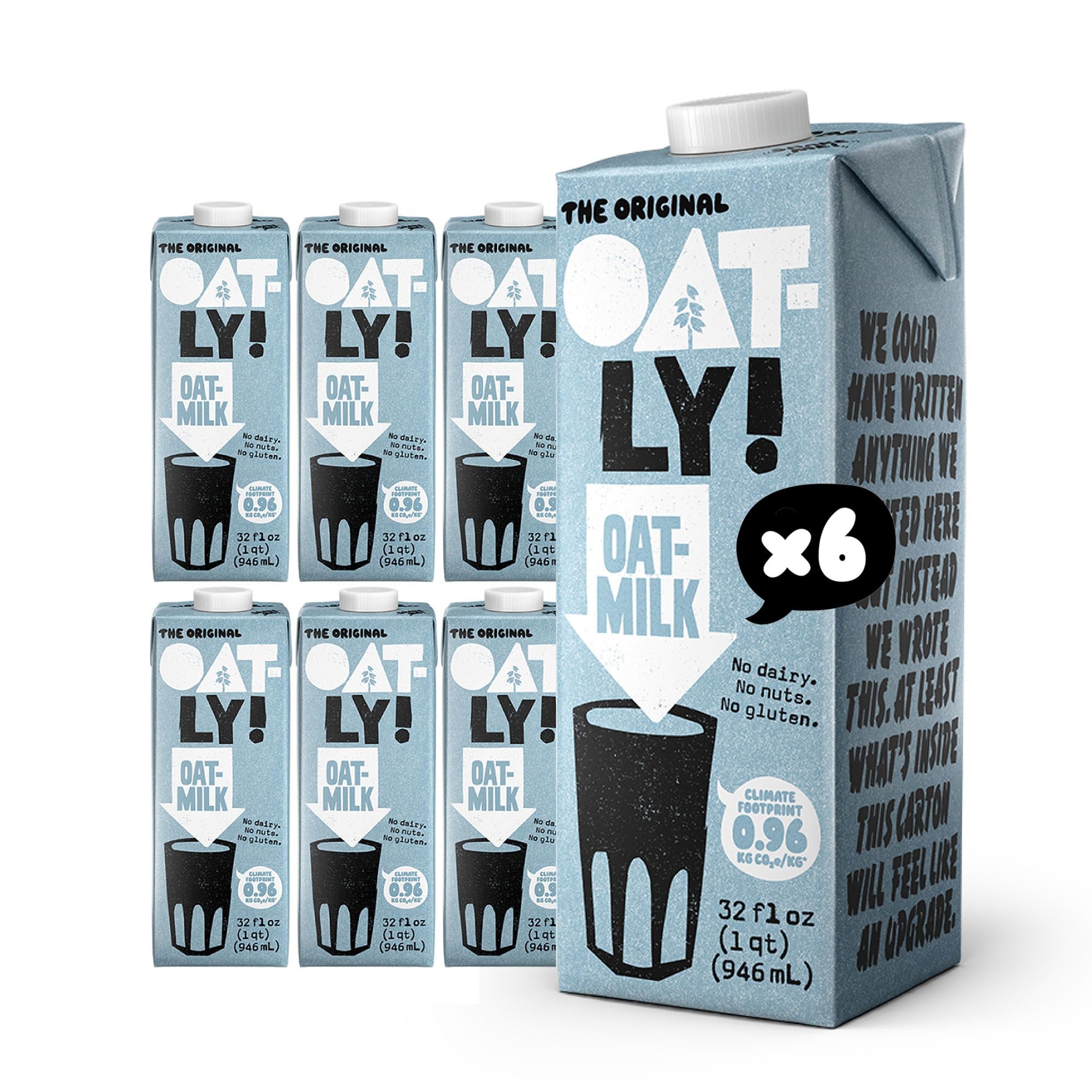 Oatly Original Oatmilk - Shelf-Stable, Creamy, Dairy-Free, Plant-Based Milk for Cereal, Smoothies, Baking & More (32 oz, 6-pack)