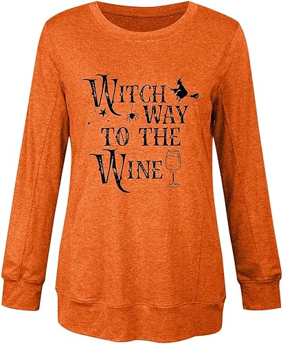 Miniatura 4 de Blusas de talla grande para mujer, 3 camisetas de bruja Way To The Wine, sudadera de bruja de Halloween, vino de Halloween, talla grande