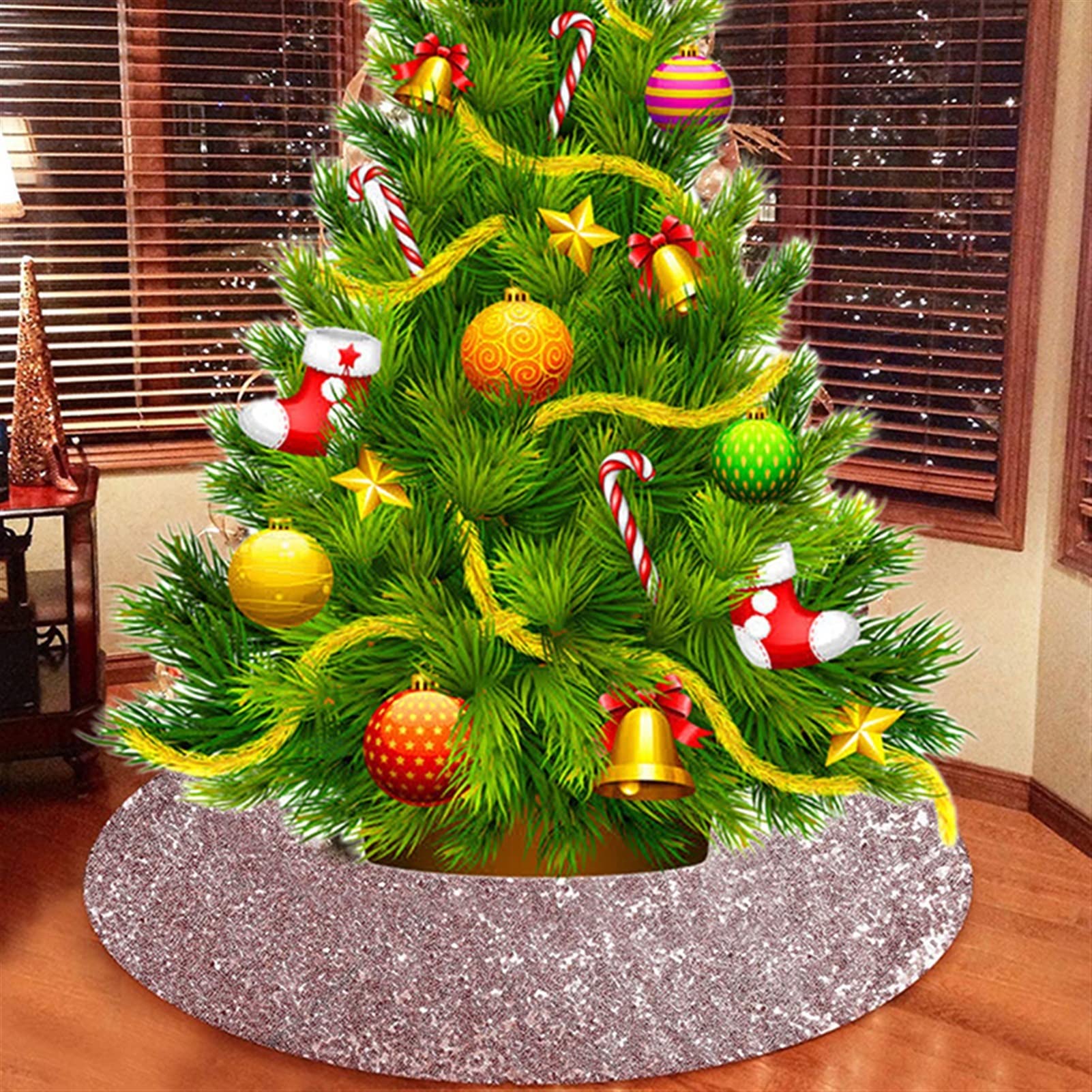 CAREG Sparkly Albero di Natale Gonne Gonne Albero Gonna Tessuto Tappeto Rotondo Rotondo Oro Paillettes Albero di Natale Tappetini Bella Fotografia Stuzzi dell'albero (Color : Style2)