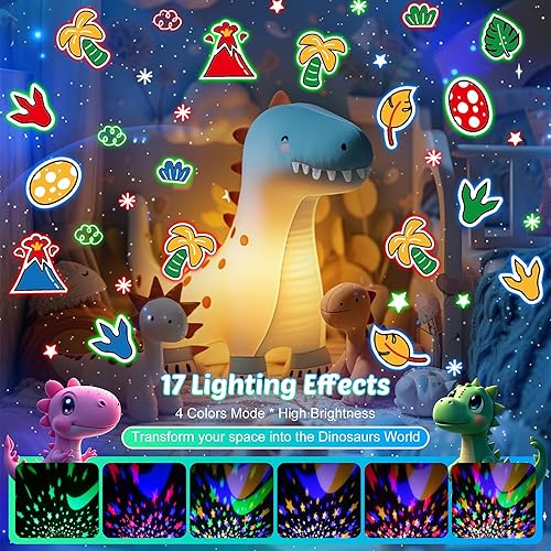 Miniatura 3 de Proyector de luz nocturna de dinosaurio para niños, juguetes de dinosaurios verdes para niños, luces nocturnas de estrellas con música y