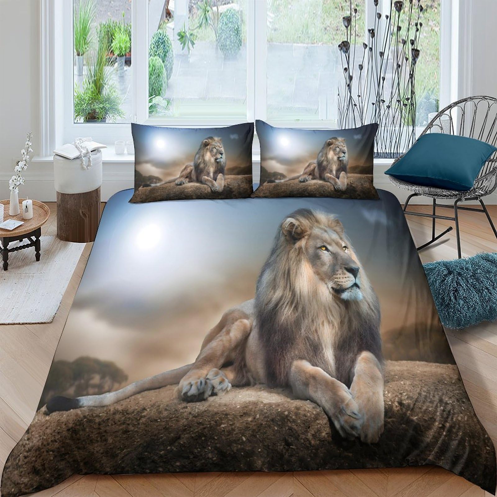 Ctjqhvkz Style-9 3D Printed Lion Landscape Fitted Sheet Microfiber Soft Breathable Savannah Mattress Cover For Bedroom Dorm Decor Single（135X200cm）