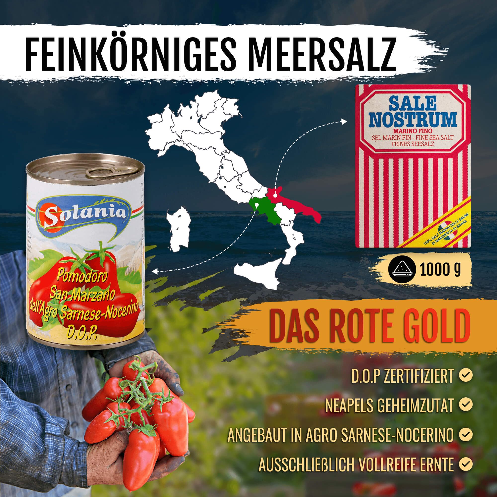 Delicret - Pizza-Set Starter - 6x400g San Marzano Tomaten + Molino Dallagiovanna - 4 kg Pizzamehl Typ 00 "La Napoletana", 1 kg Semolamehl, Pizzaballenbox für Pizzateig mit Leidenschaft, Pizzateig-Kit