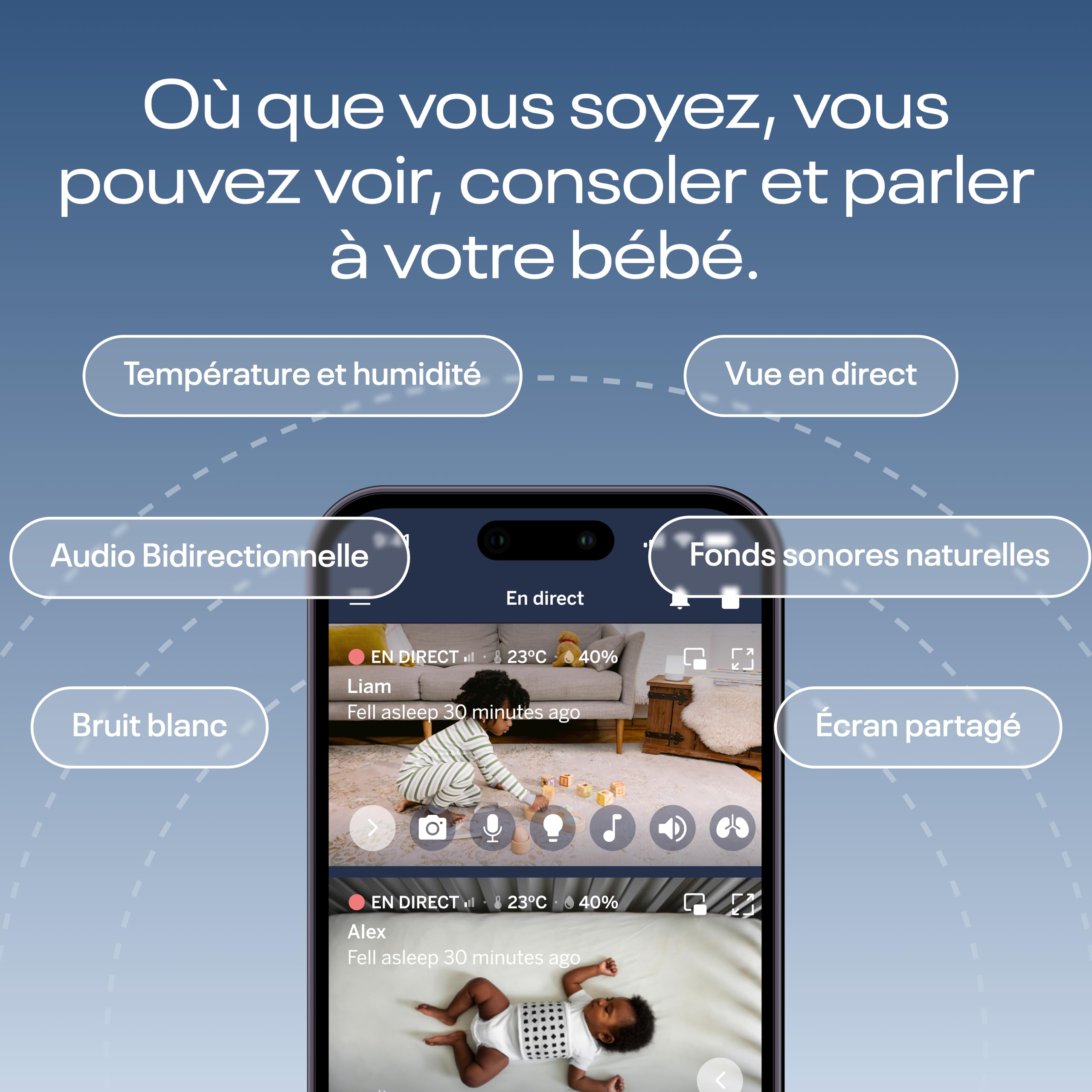 Nanit Pro Babyphone Caméra, Support et Bande - Caméra Bébé - 1080p Vidéo & Audio Bidirrectionnel - Blanc (Nanit Pro + Support Flexible)